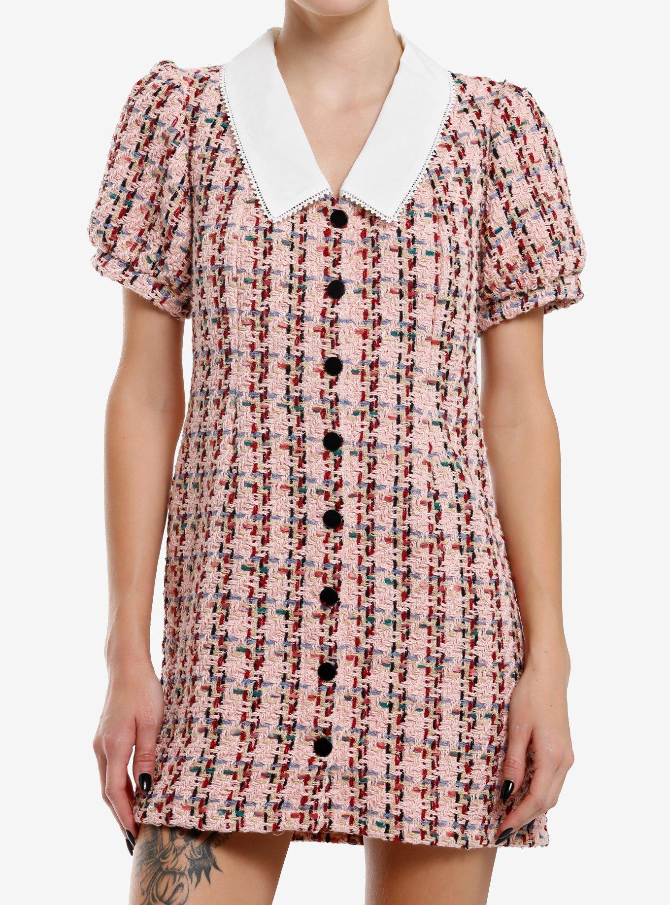 Pink Tweed Collar Dress, , hi-res