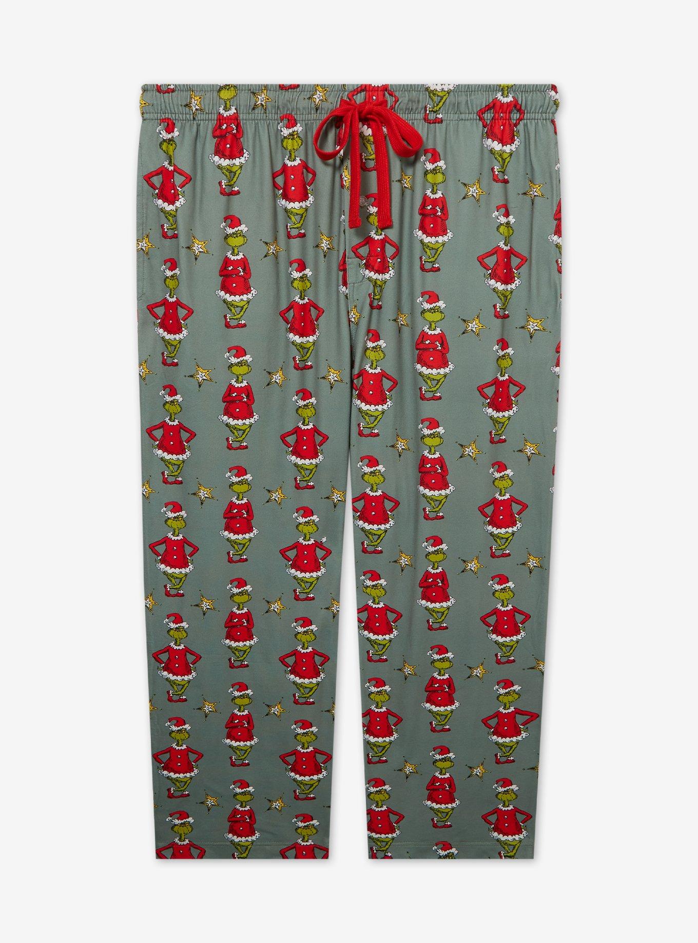 How the Grinch Stole Christmas The Grinch Santa Suit Allover Print Women's Plus Size Sleep Pants - BoxLunch Exclusive, SAGE, hi-res