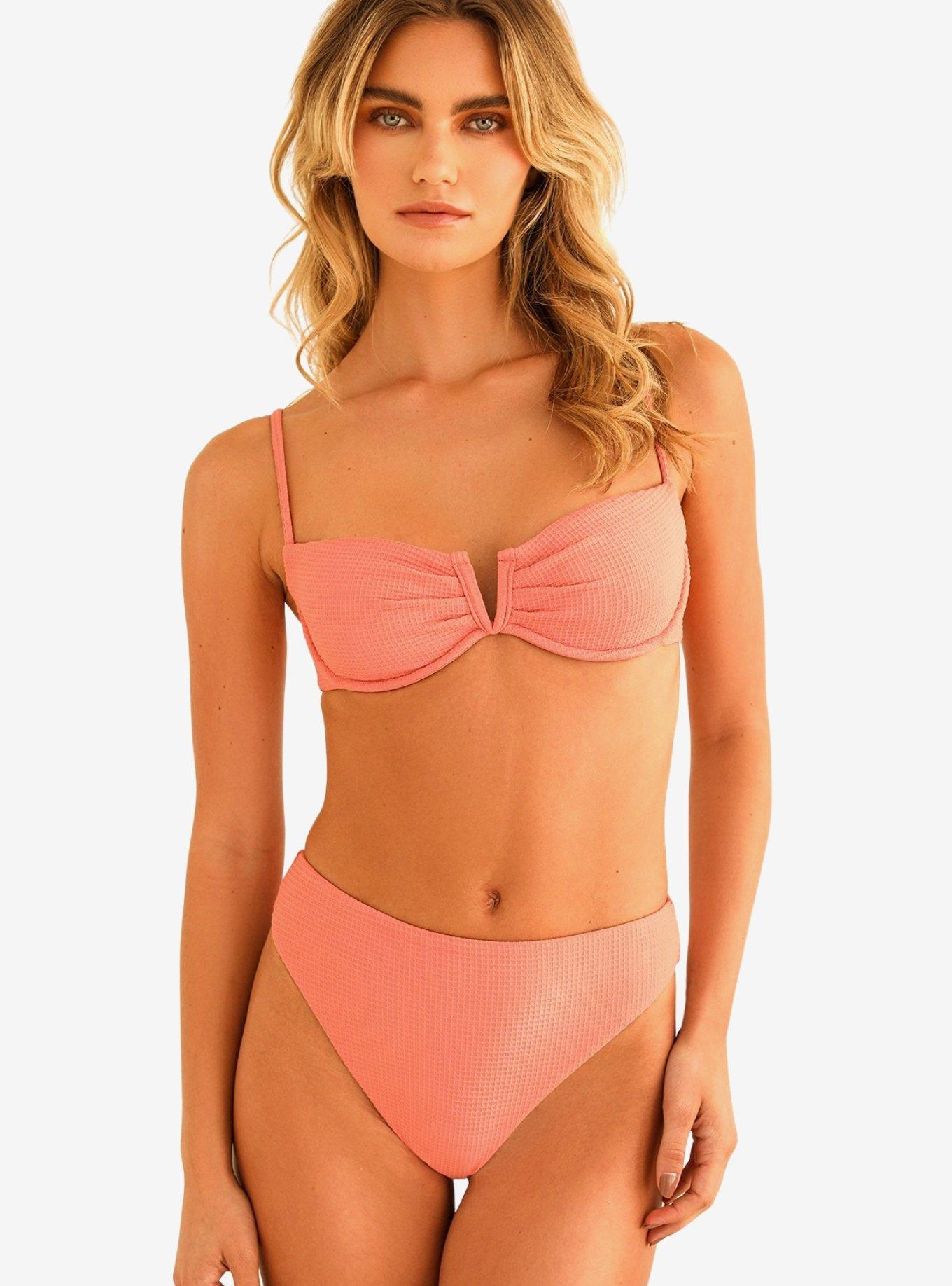 Dippin' Daisy's Seashore High Waisted Swim Bottom Tea Rose Waffle, PINK, hi-res