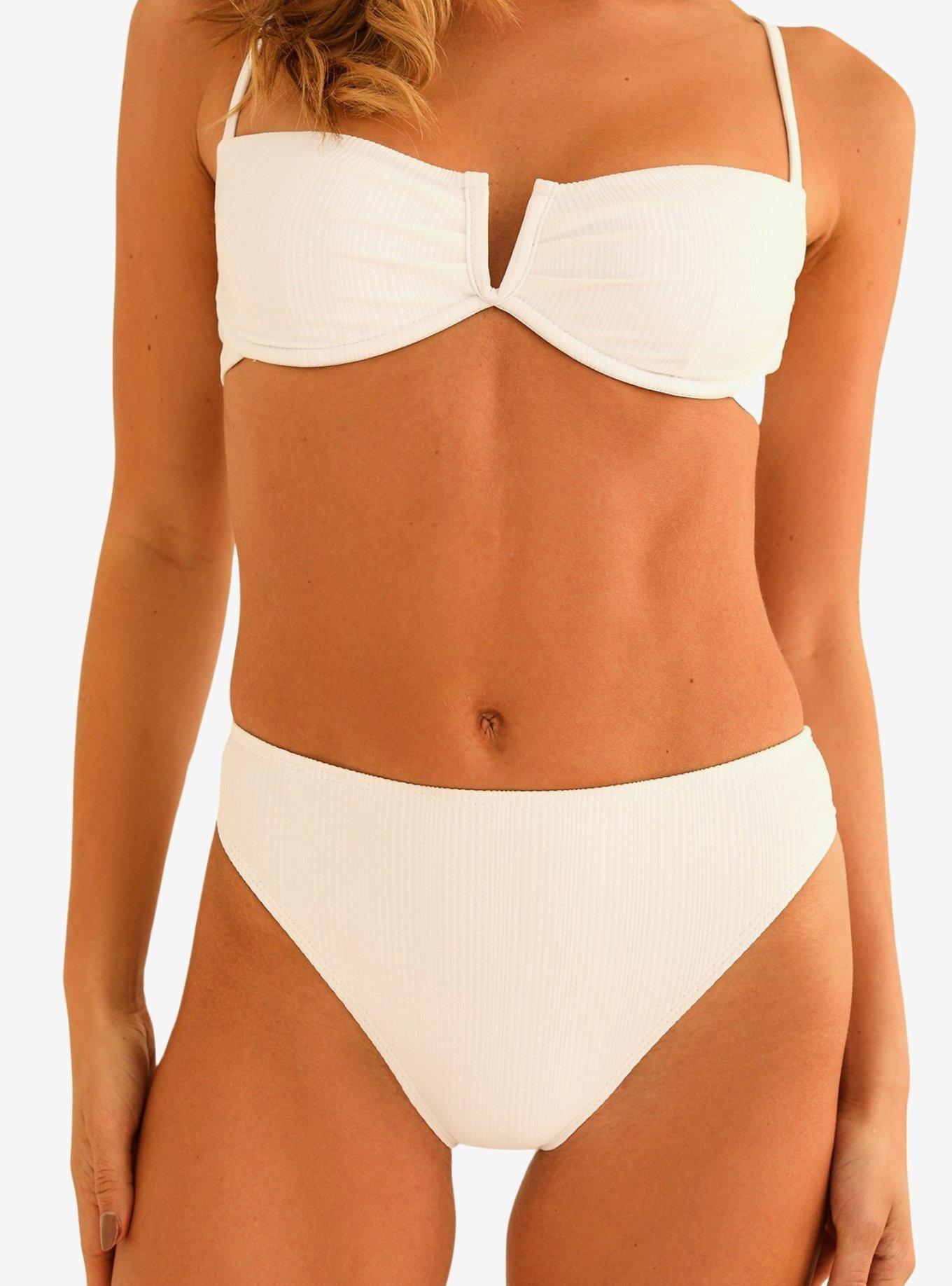 Dippin' Daisy's Seashore High Waisted Swim Bottom White Rib, BRIGHT WHITE, hi-res