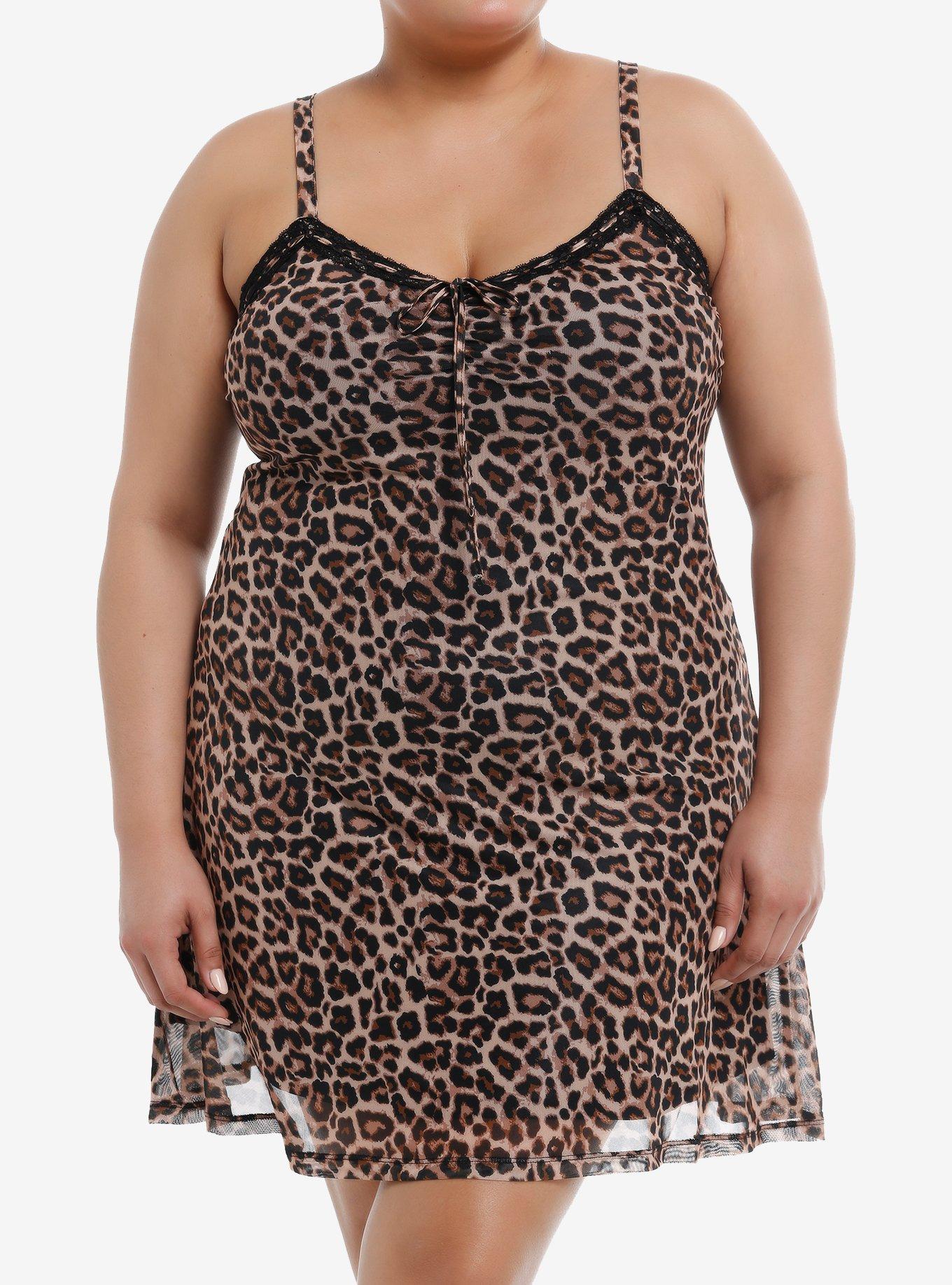 Social Collision Cheetah Print Mesh Cami Dress Plus Size, , hi-res