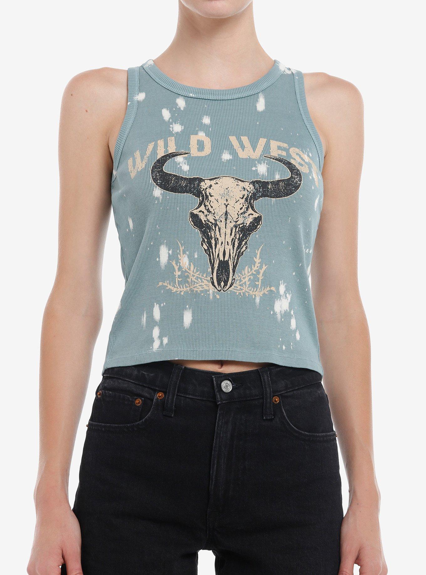 Wild West Longhorn Skull Splatter Girls Tank Top, , hi-res