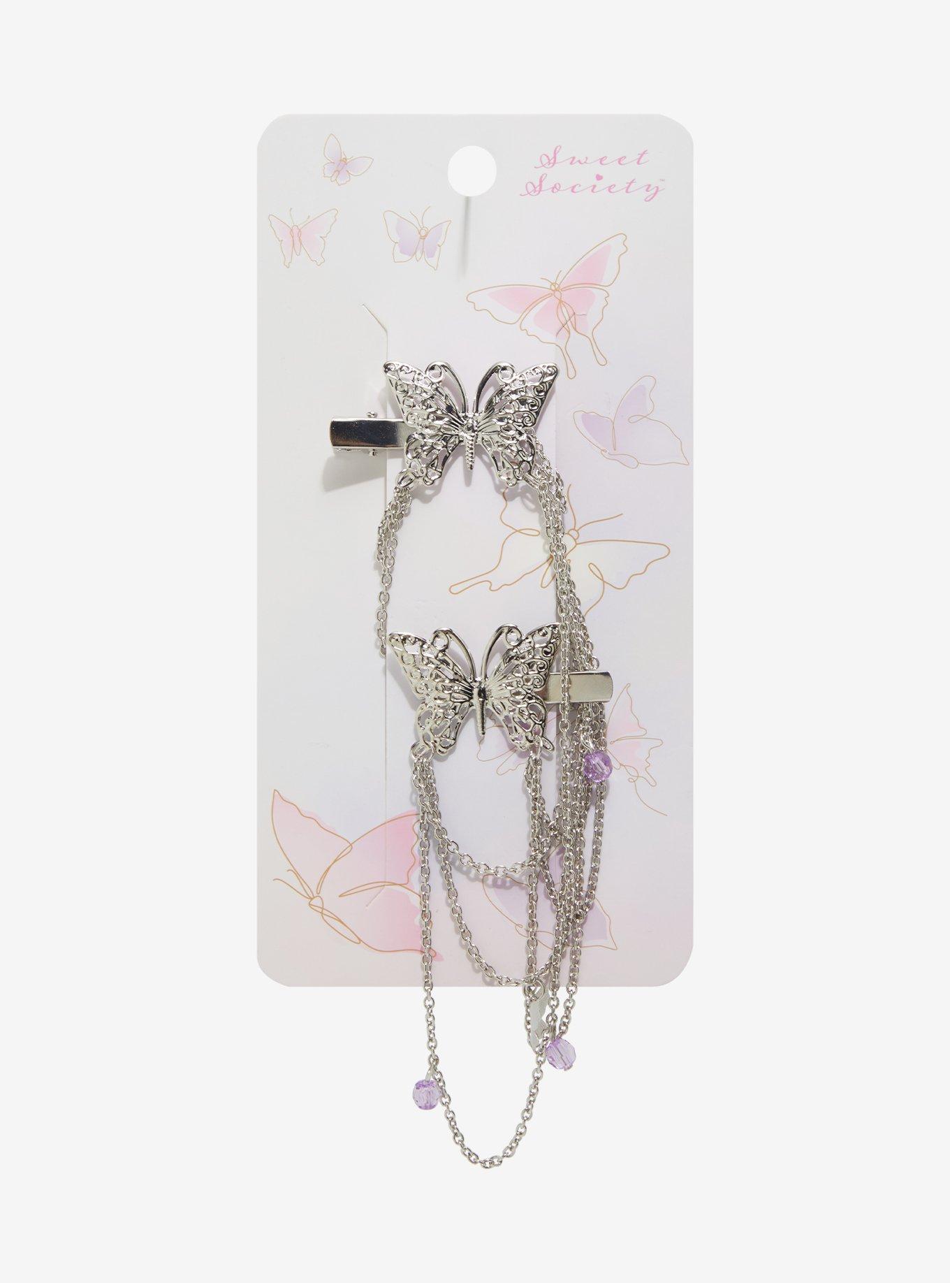 Sweet Society Butterfly Chain Hair Clip Set, , hi-res