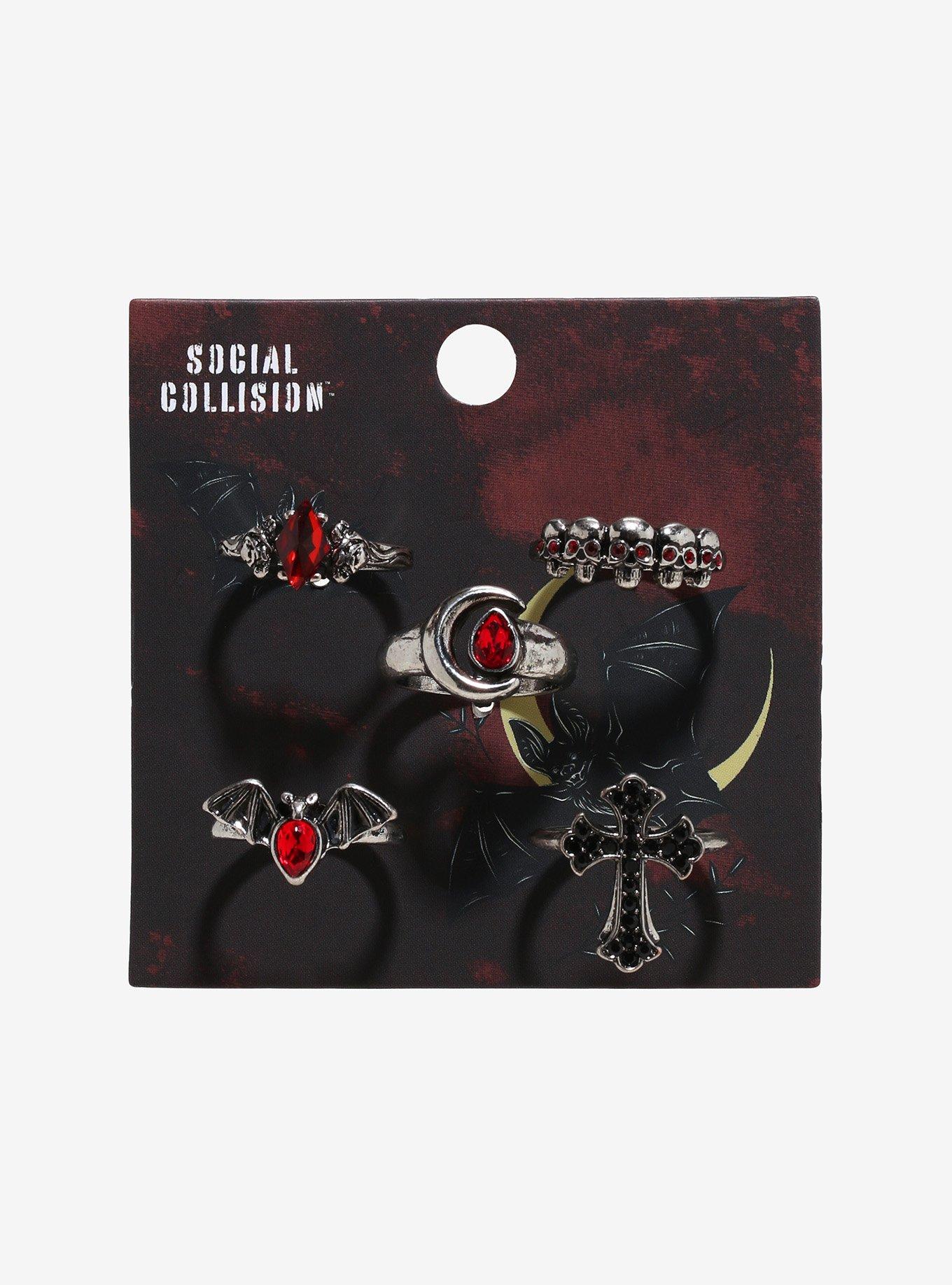 Social Collision Bat Cross Gothic Ring Set, , hi-res