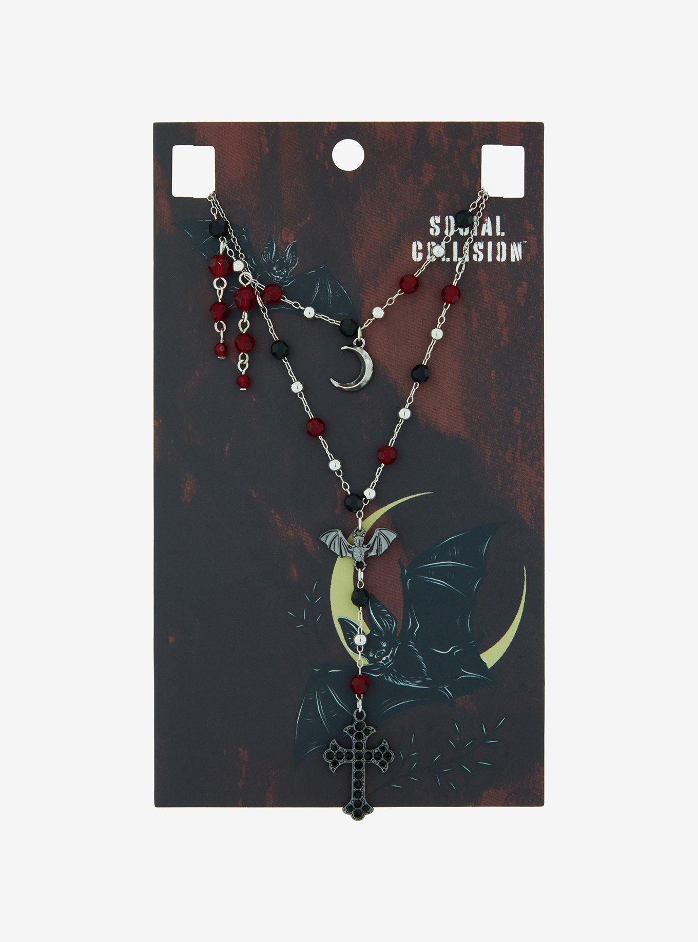 Social Collision Bat Moon Rosary Necklace Set