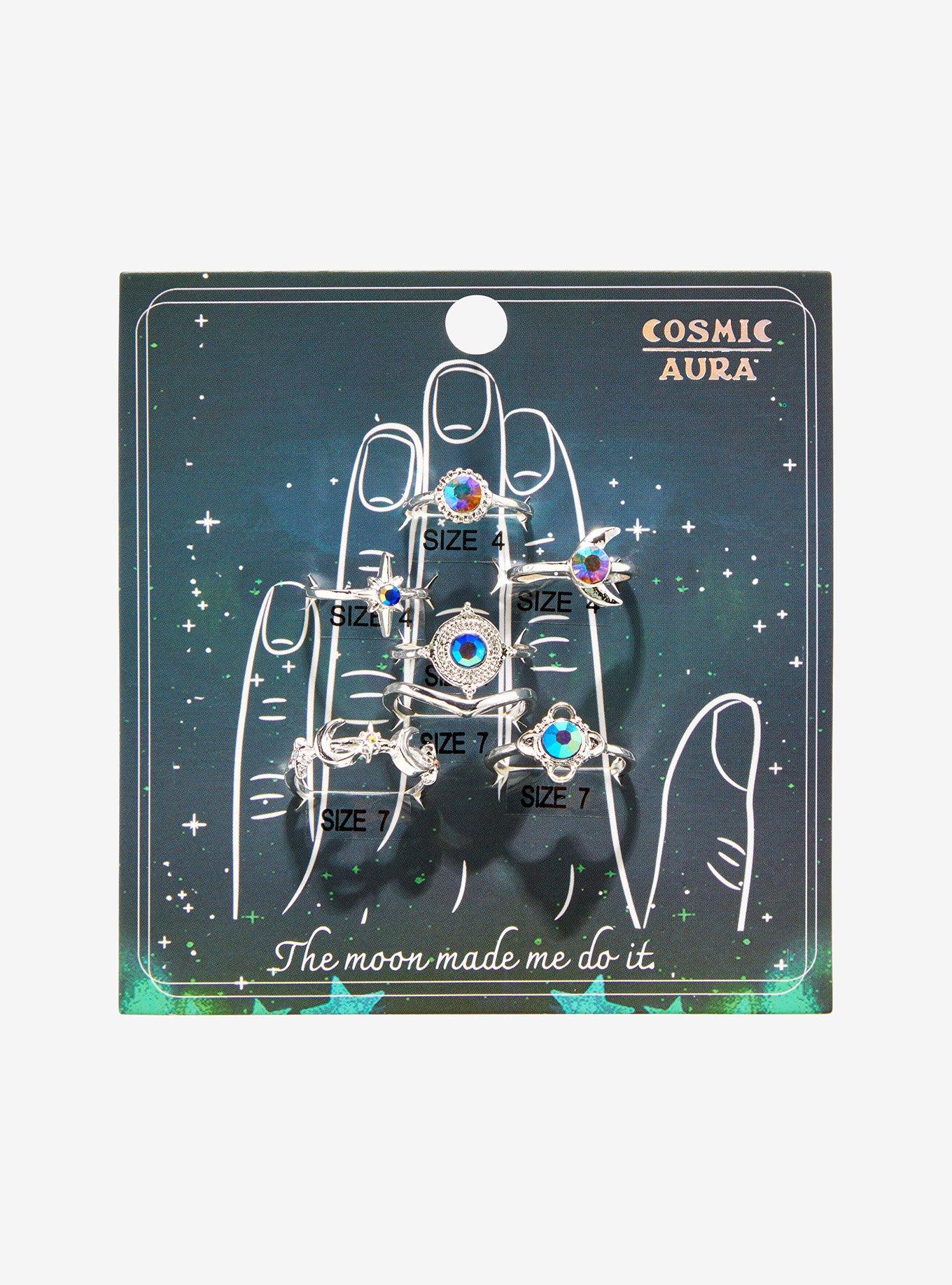 Cosmic Aura Opal Celestial Eye Stacking Ring Set