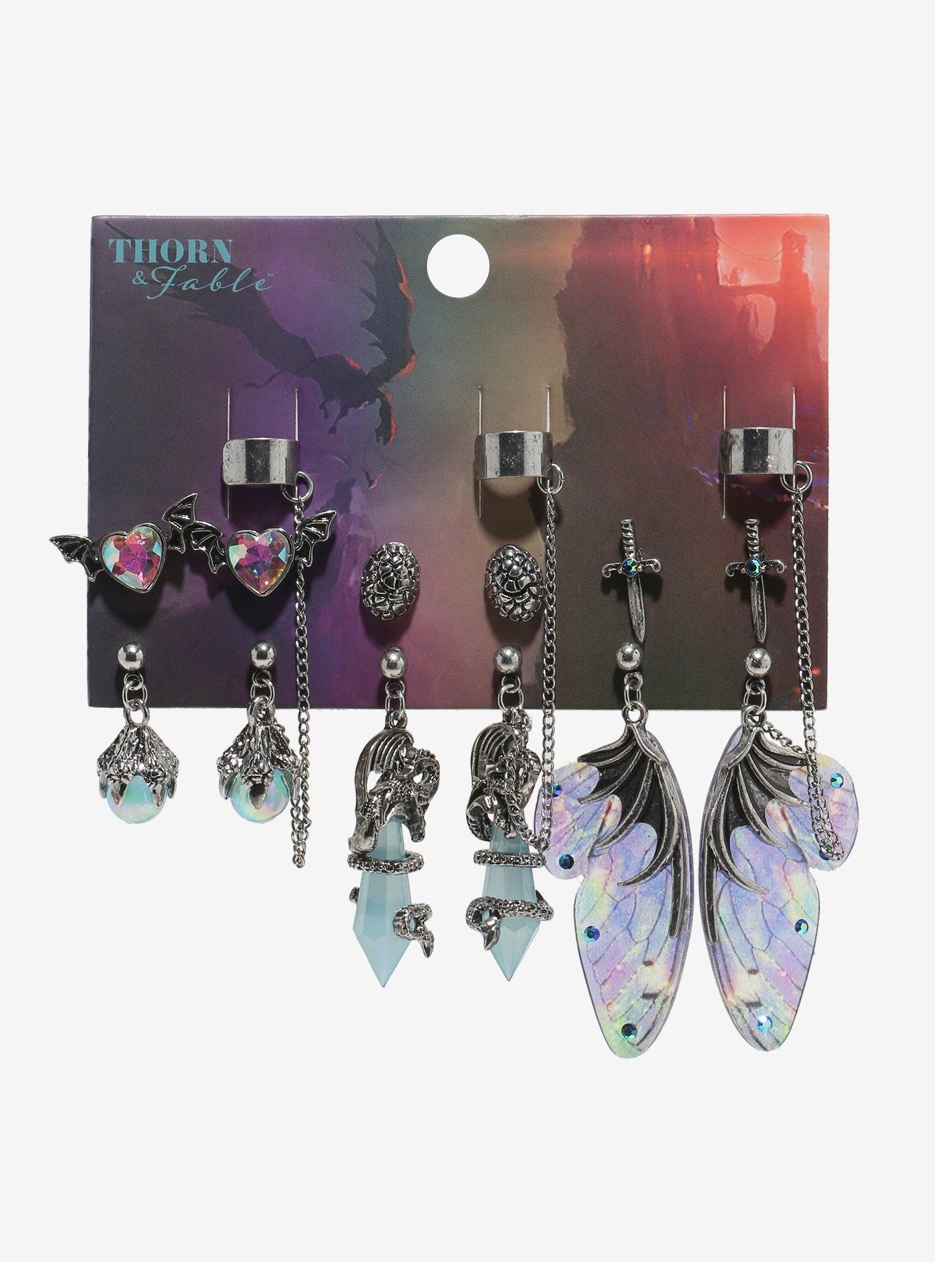 Thorn & Fable Dragon Crystal Wing Cuff Earring Set, , hi-res