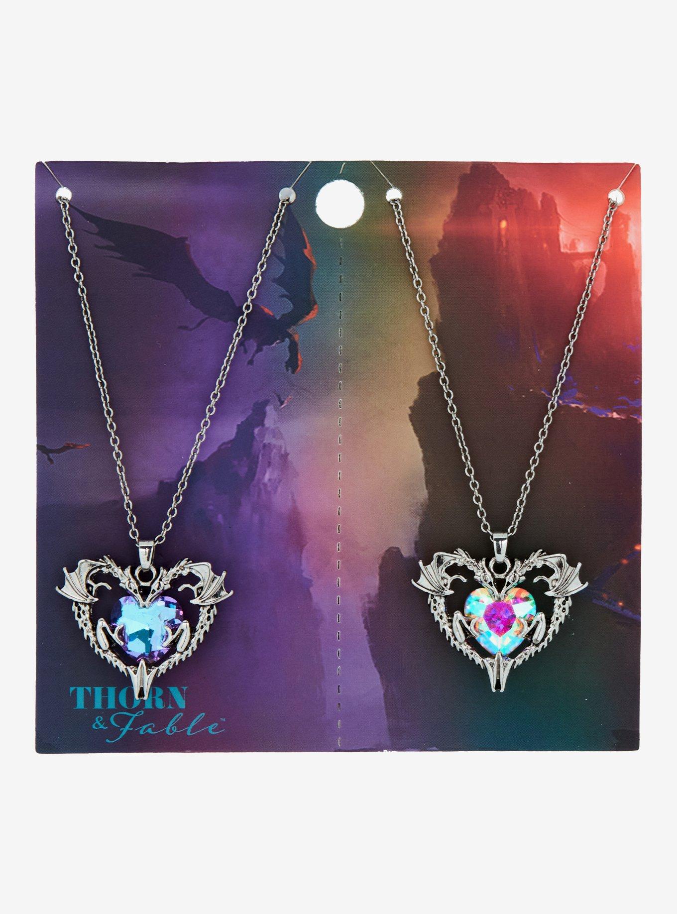 Thorn & Fable Heart Dragon Gem Best Friend Necklace Set, , hi-res