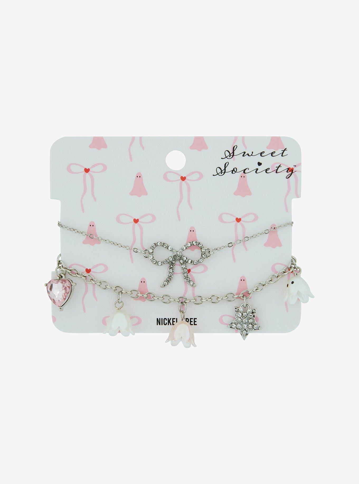 Sweet Society Ghost Flower Ribbon Bracelet Set, , hi-res