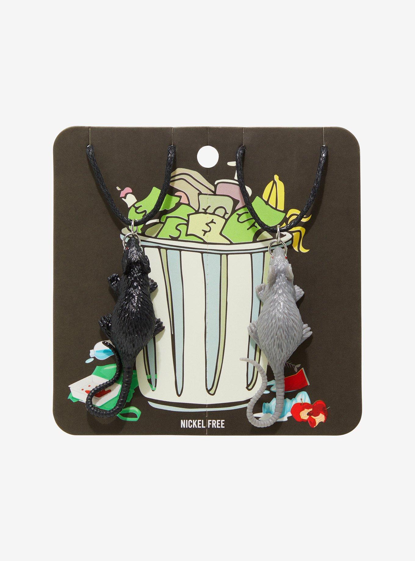 Black & Grey Rat Figural Best Friend Cord Necklace Set, , hi-res