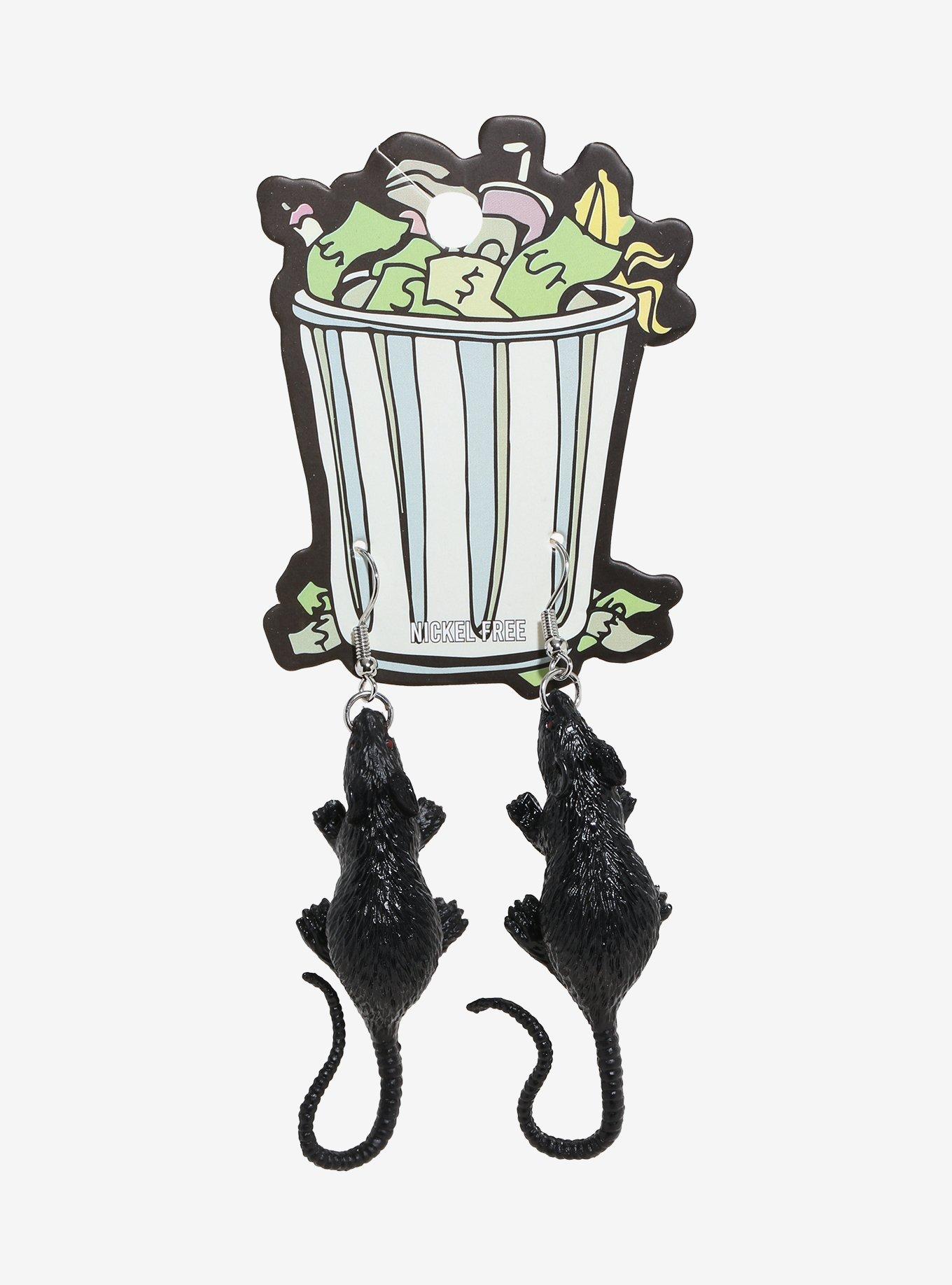 Black Rat Figural Drop Earrings, , hi-res