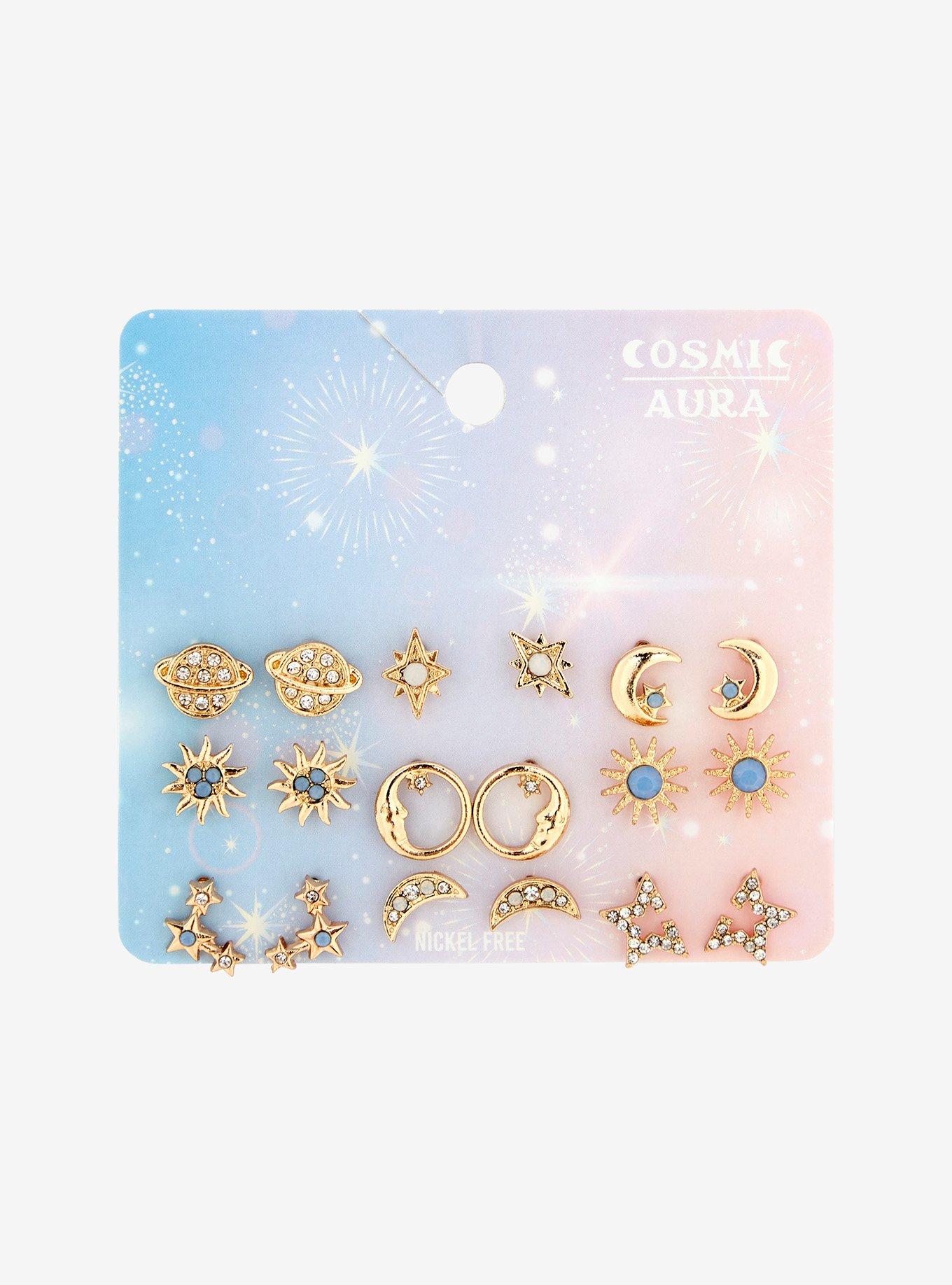 Cosmic Aura Blue Sun & Moon Stud Earring Set, , hi-res