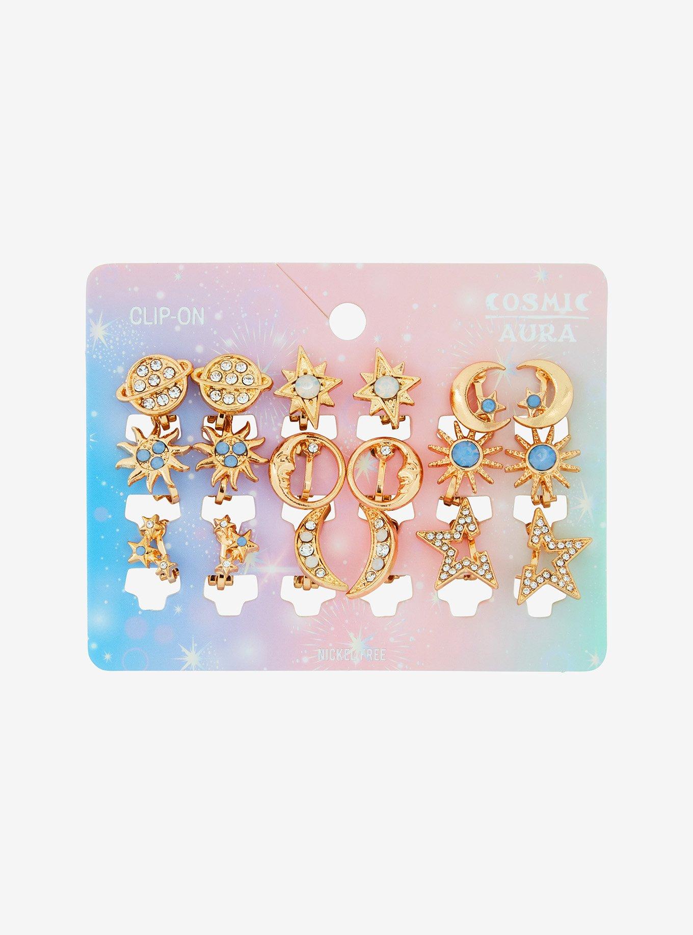 Cosmic Aura Gold Celestial Clip-On Earring Set