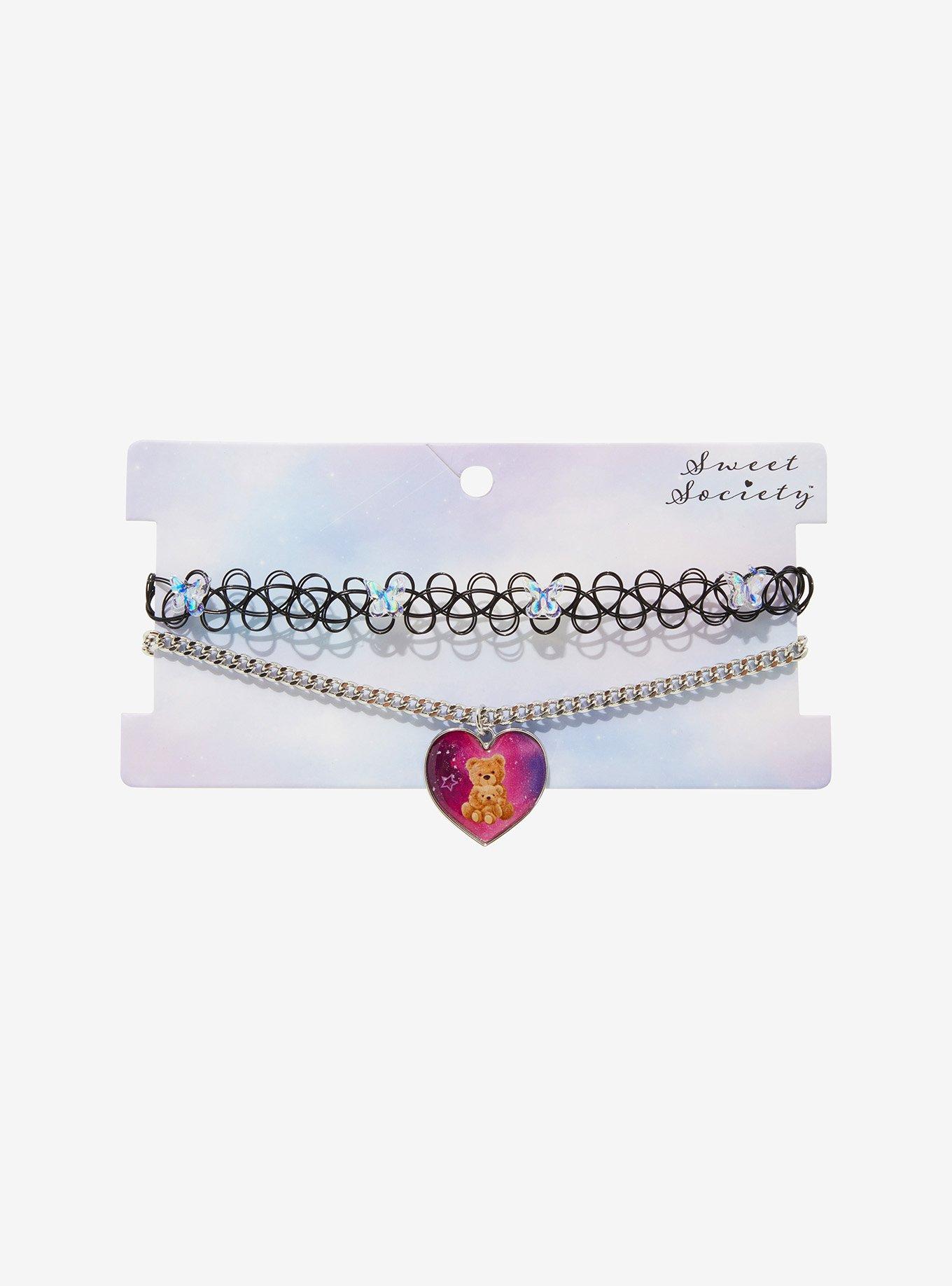 Sweet Society Teddy Bear Heart Choker Necklace Set, , hi-res
