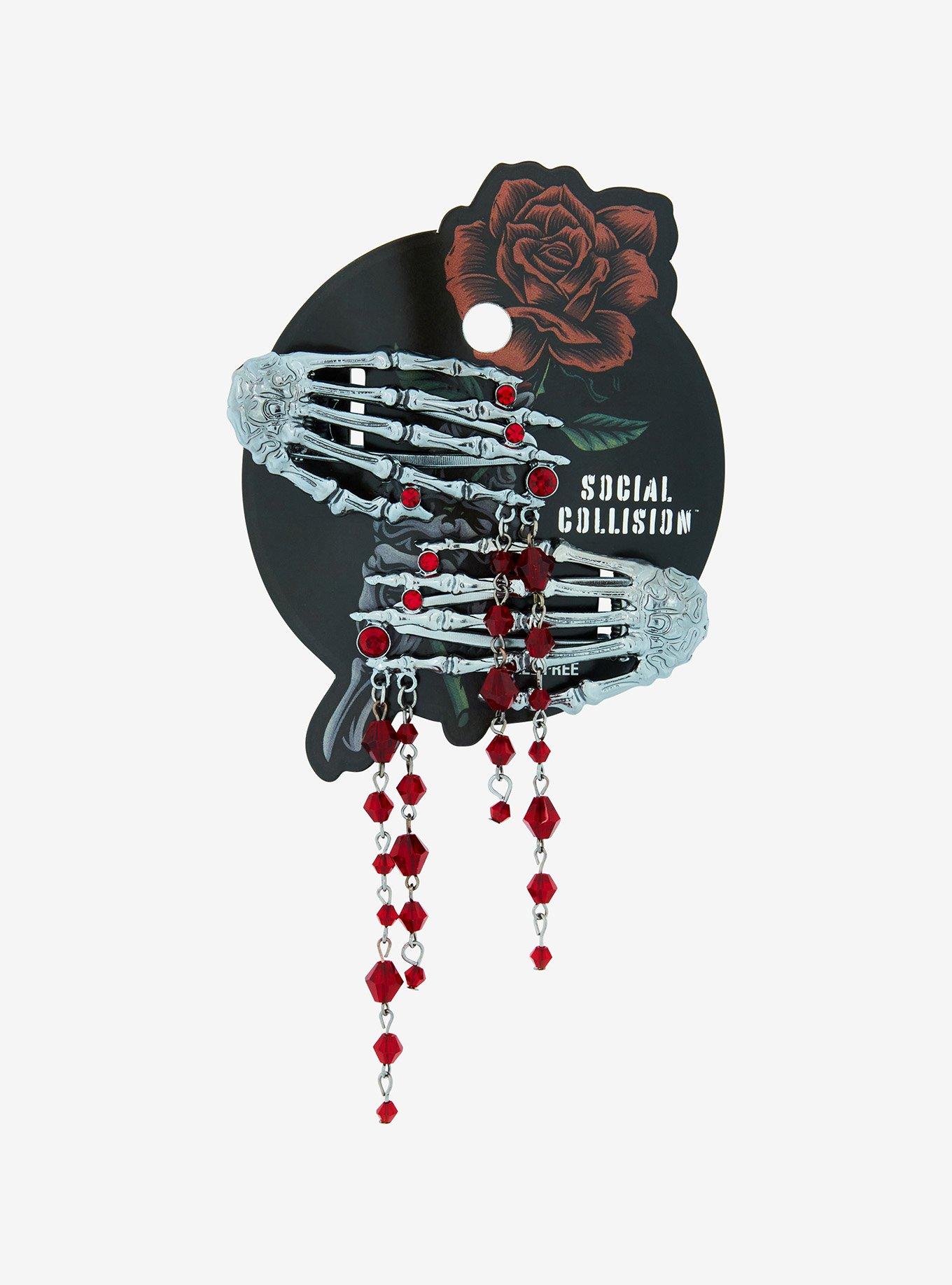 Social Collision Skeleton Hands Blood Drop Hair Clip Set, , hi-res