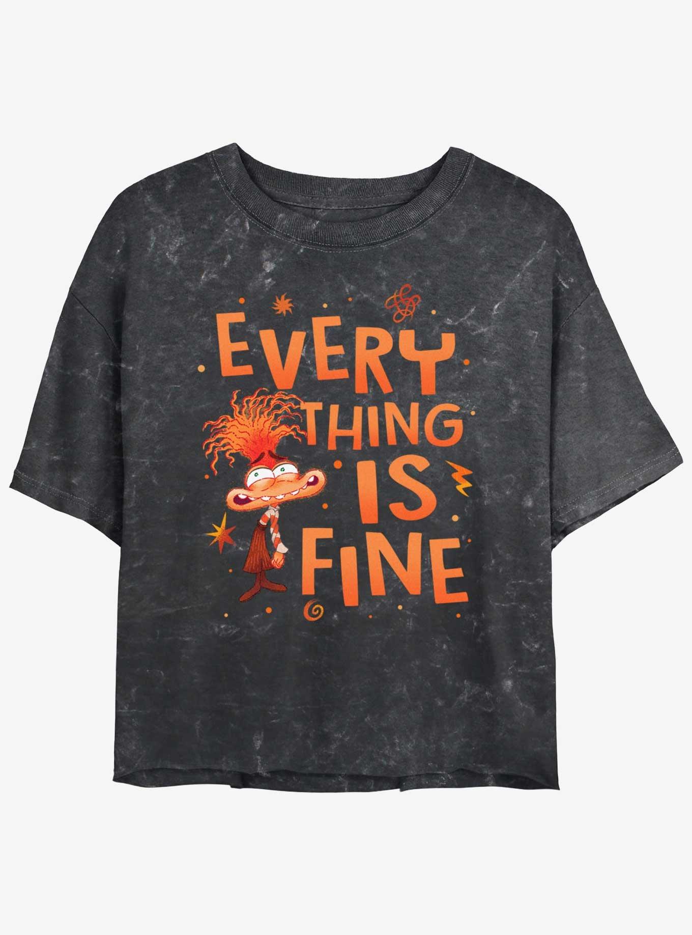 Disney Pixar Inside Out 2 This Is Fine Girls Mineral Wash Crop T-Shirt, BLACK, hi-res