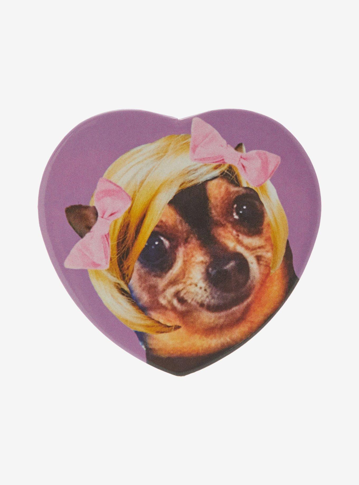 Chihuahua With Bows & Wig Heart 3 Inch Button, , hi-res