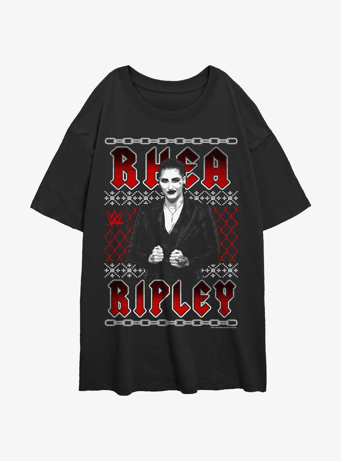 WWE Rhea Ripley Ugly Sweater Pattern Girls Oversized T-Shirt, , hi-res