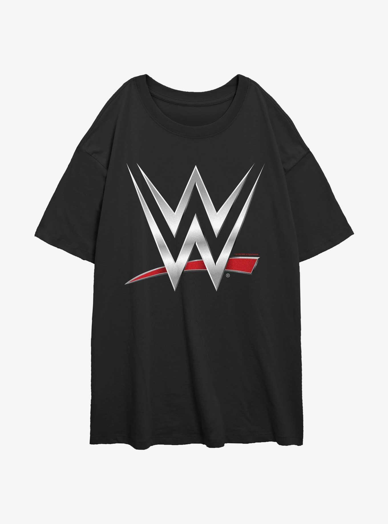 WWE Chrome Logo Girls Oversized T-Shirt, BLACK, hi-res