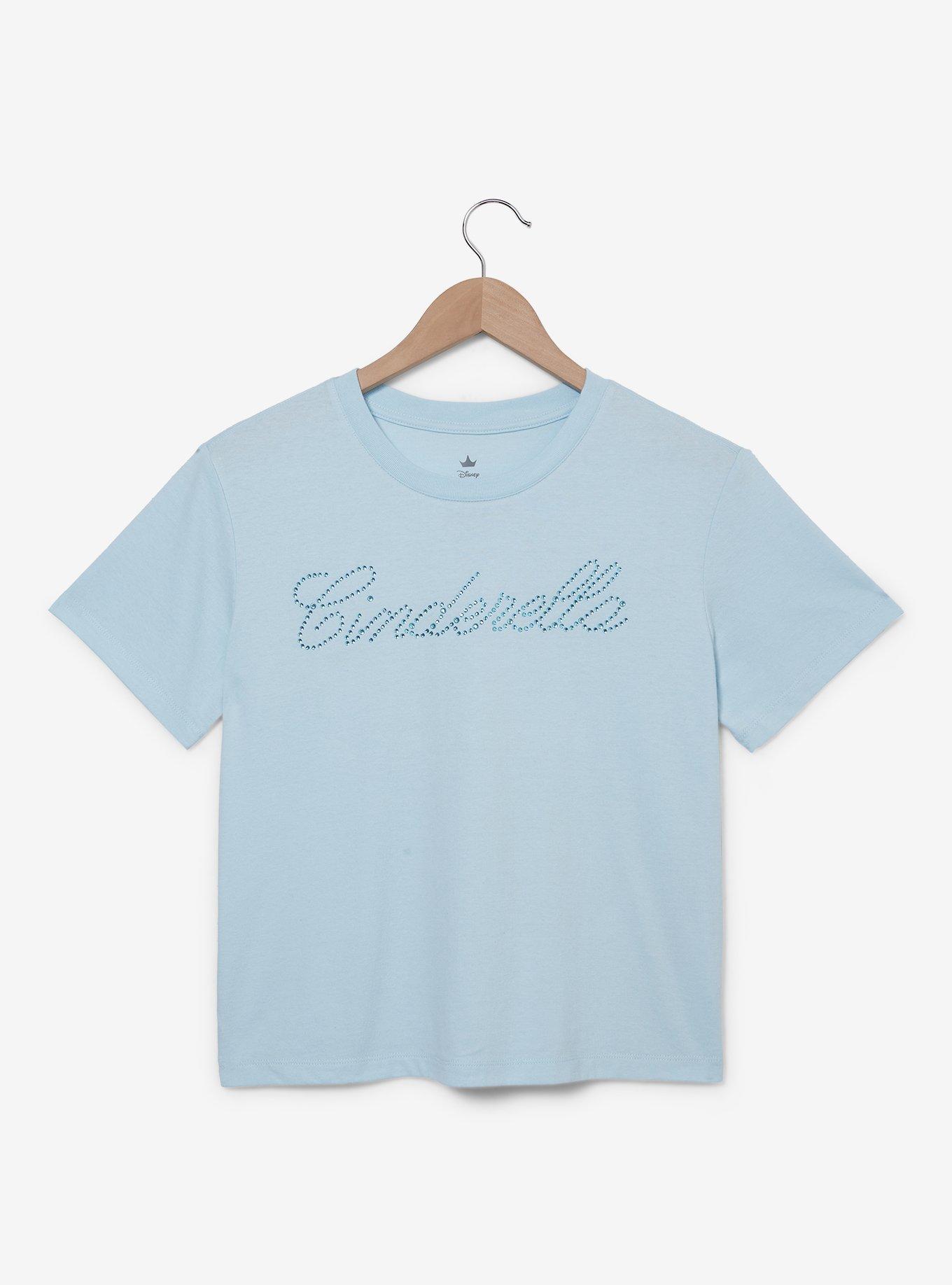 Disney Cinderella Rhinestone Women's Cropped T-Shirt — BoxLunch Exclusive, LIGHT BLUE, hi-res