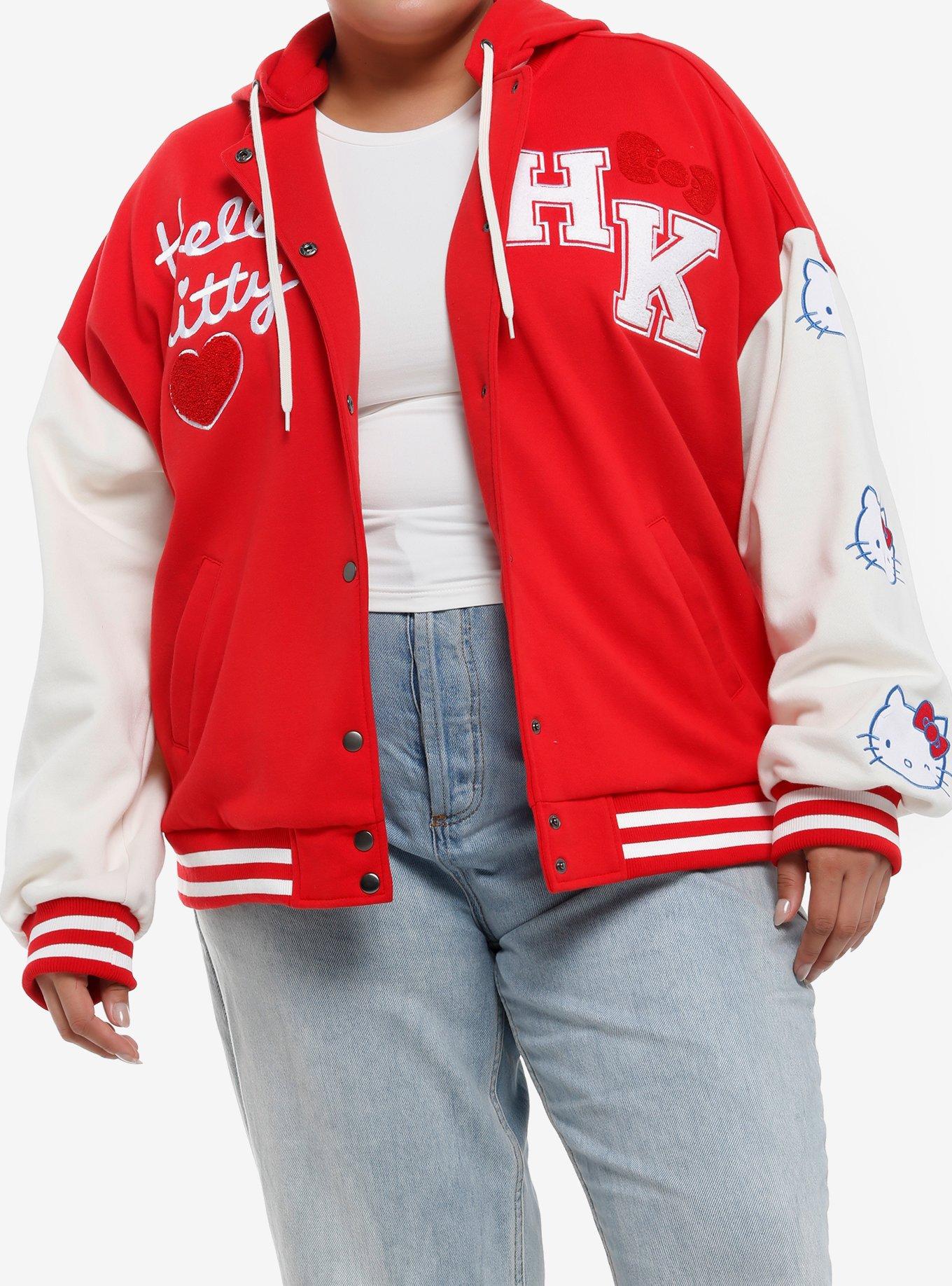 Hello Kitty Patch Varsity Jacket Plus Size, RED  WHITE, hi-res