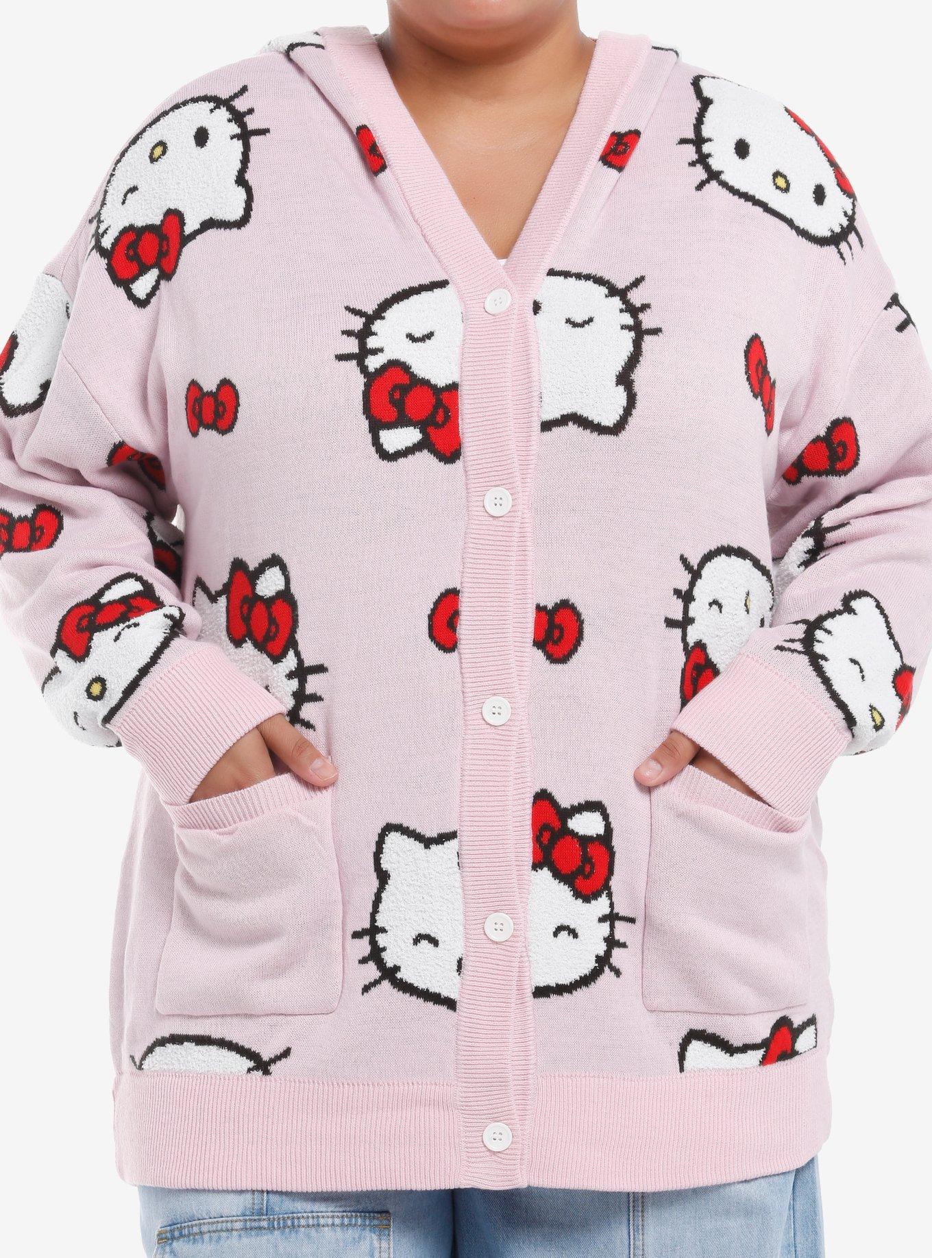 Hello Kitty Face Bow Hooded Cardigan Plus Size, MULTI, hi-res