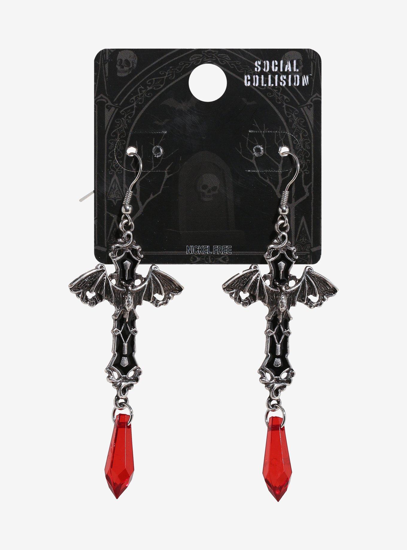 Social Collision Bat Cross Drop Earrings, , hi-res