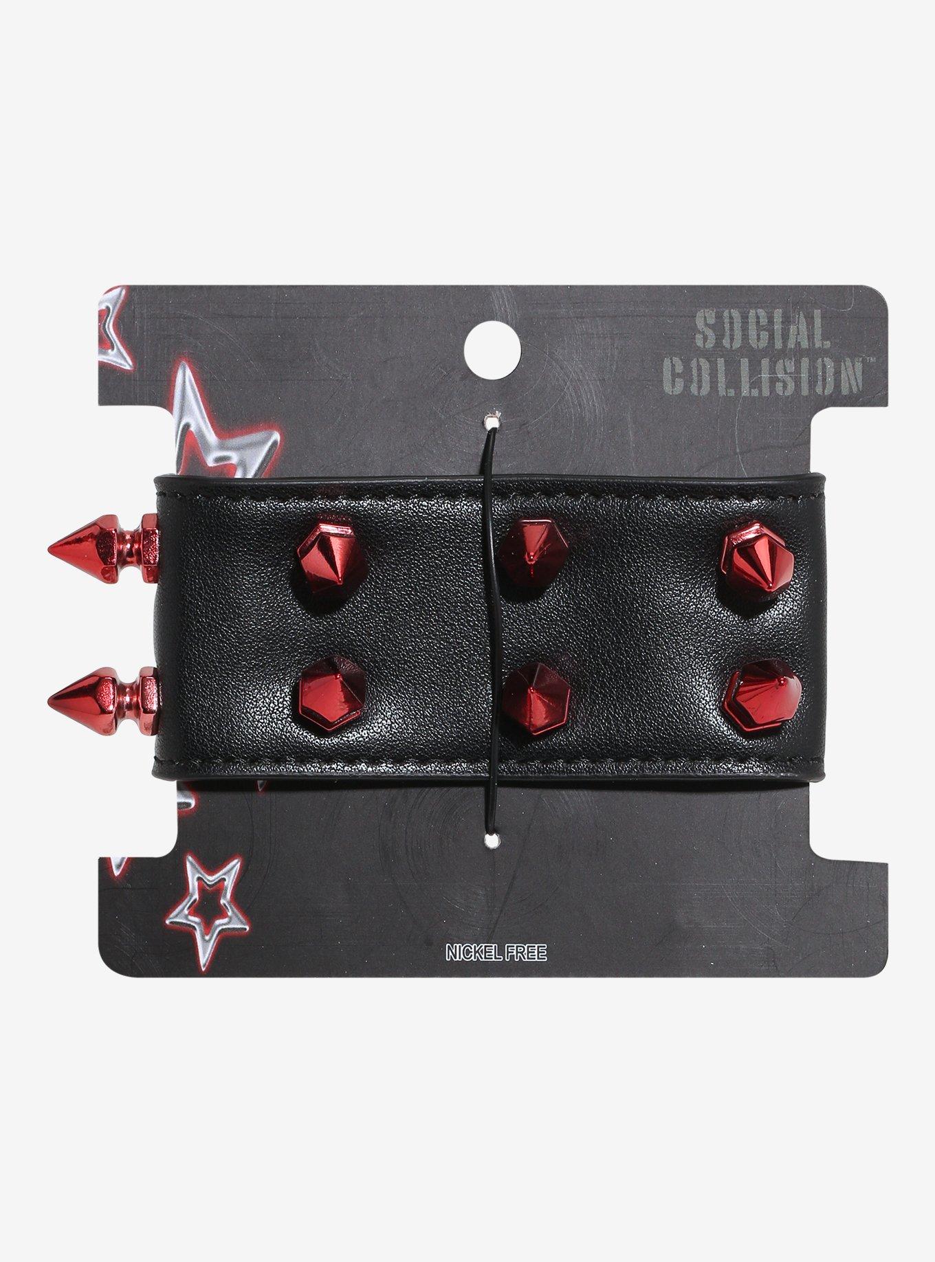 Social Collision Black & Red Spike Cuff Bracelet, , hi-res