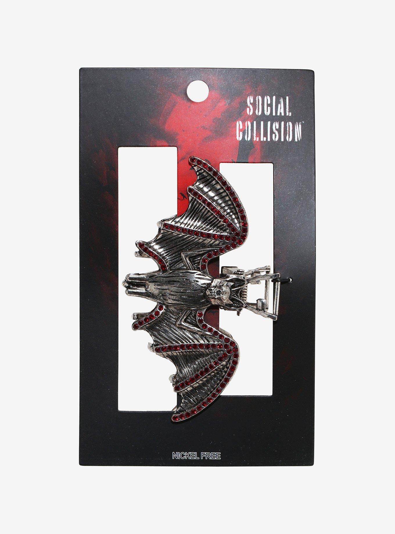 Social Collision Bat Red Gem Claw Hair Clip, , hi-res