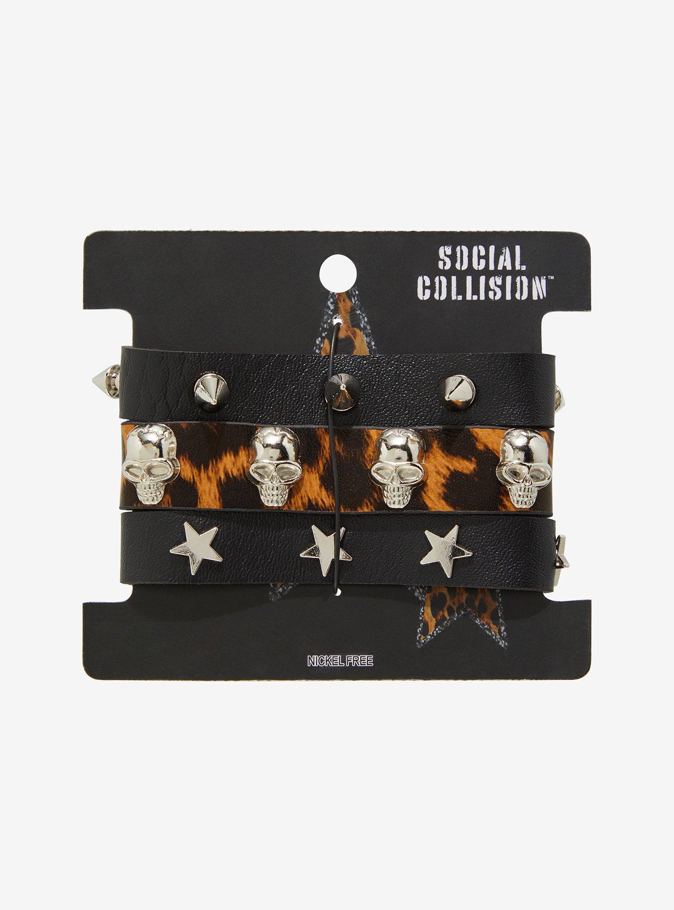 Social Collision Cheetah Faux Leather Bracelet Set, , hi-res