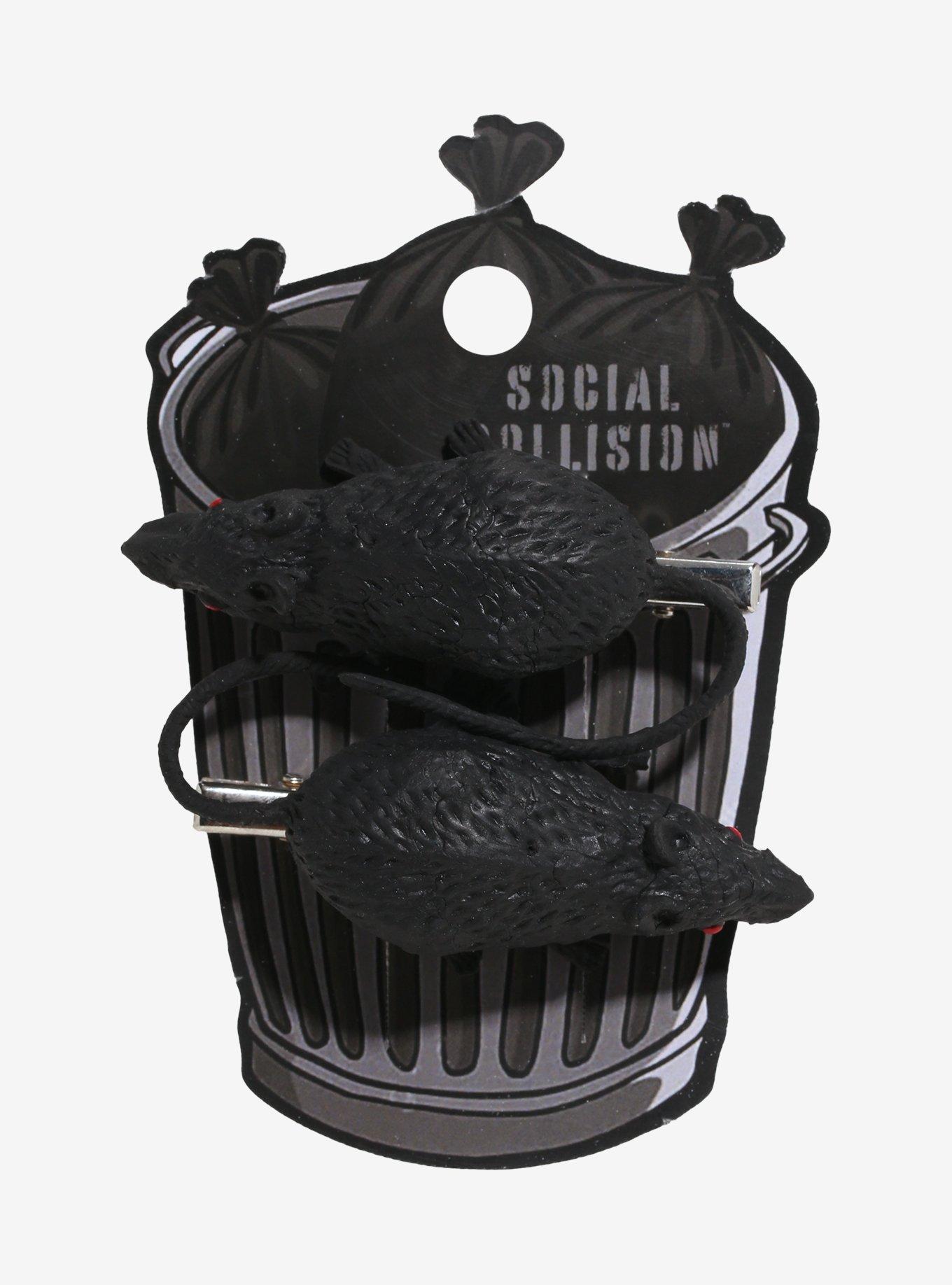 Social Collision Black Rat Figural Hair Clip Set, , hi-res