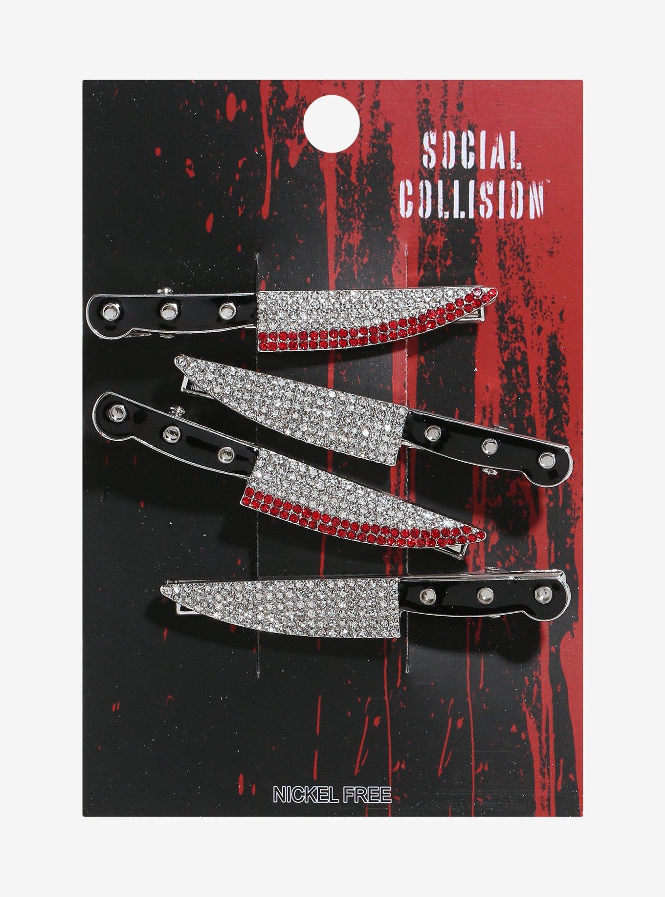 Social Collision Bloody Knife Rhinestone Hair Clip Set, , hi-res