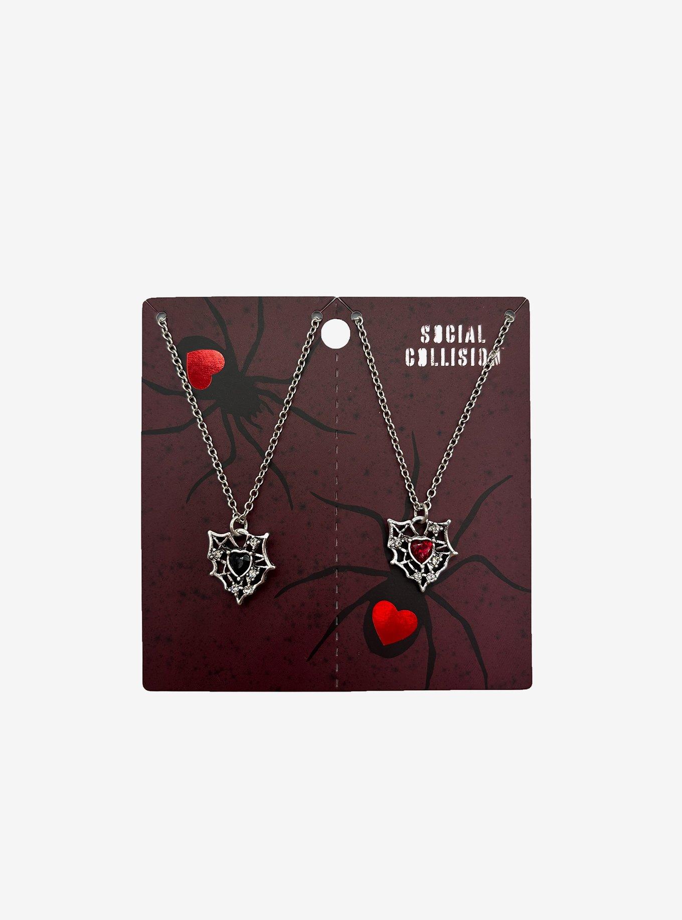 Social Collision Heart Spiderweb Best Friend Necklace Set, , hi-res