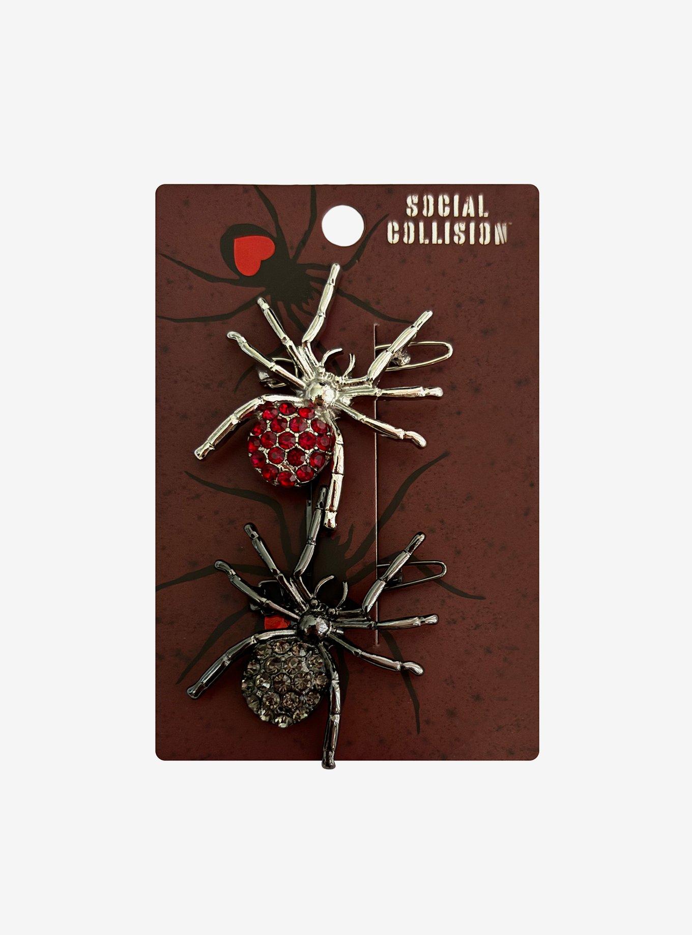 Social Collision Bejeweled Spider Hair Clip Set, , hi-res