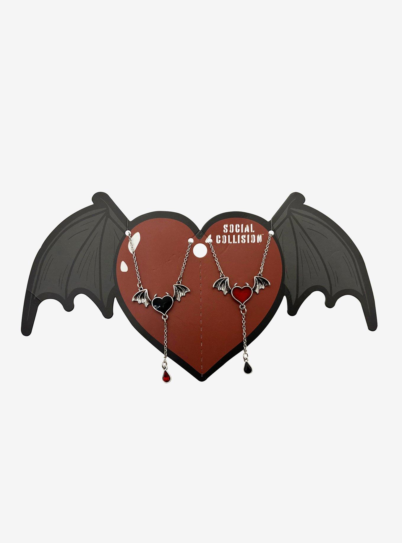 Social Collision Bat Heart Best Friend Necklace Set, , hi-res