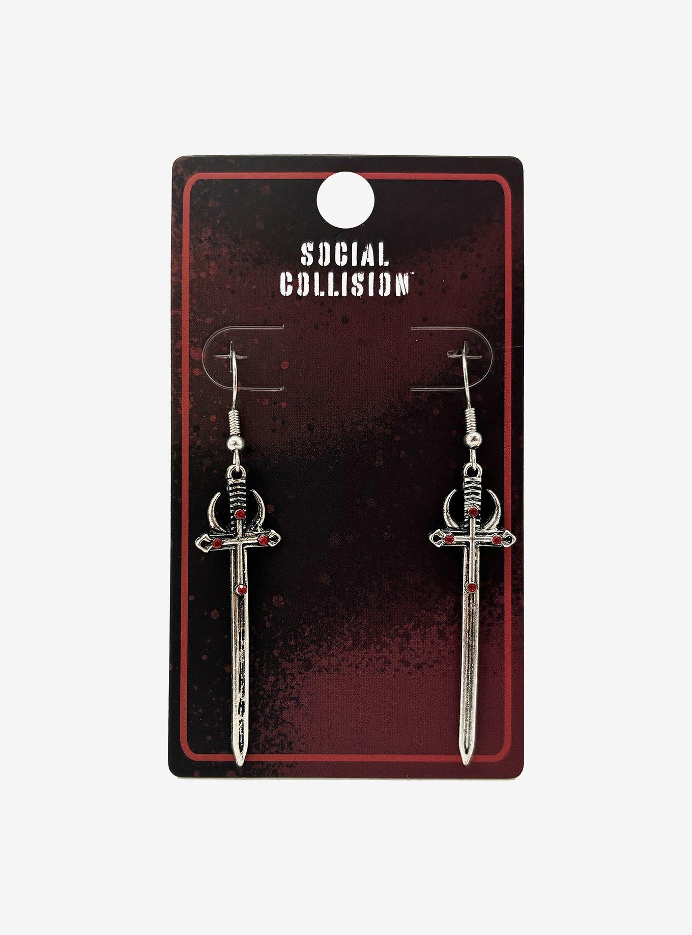 Social Collision Crescent Moon Dagger Earrings, , hi-res