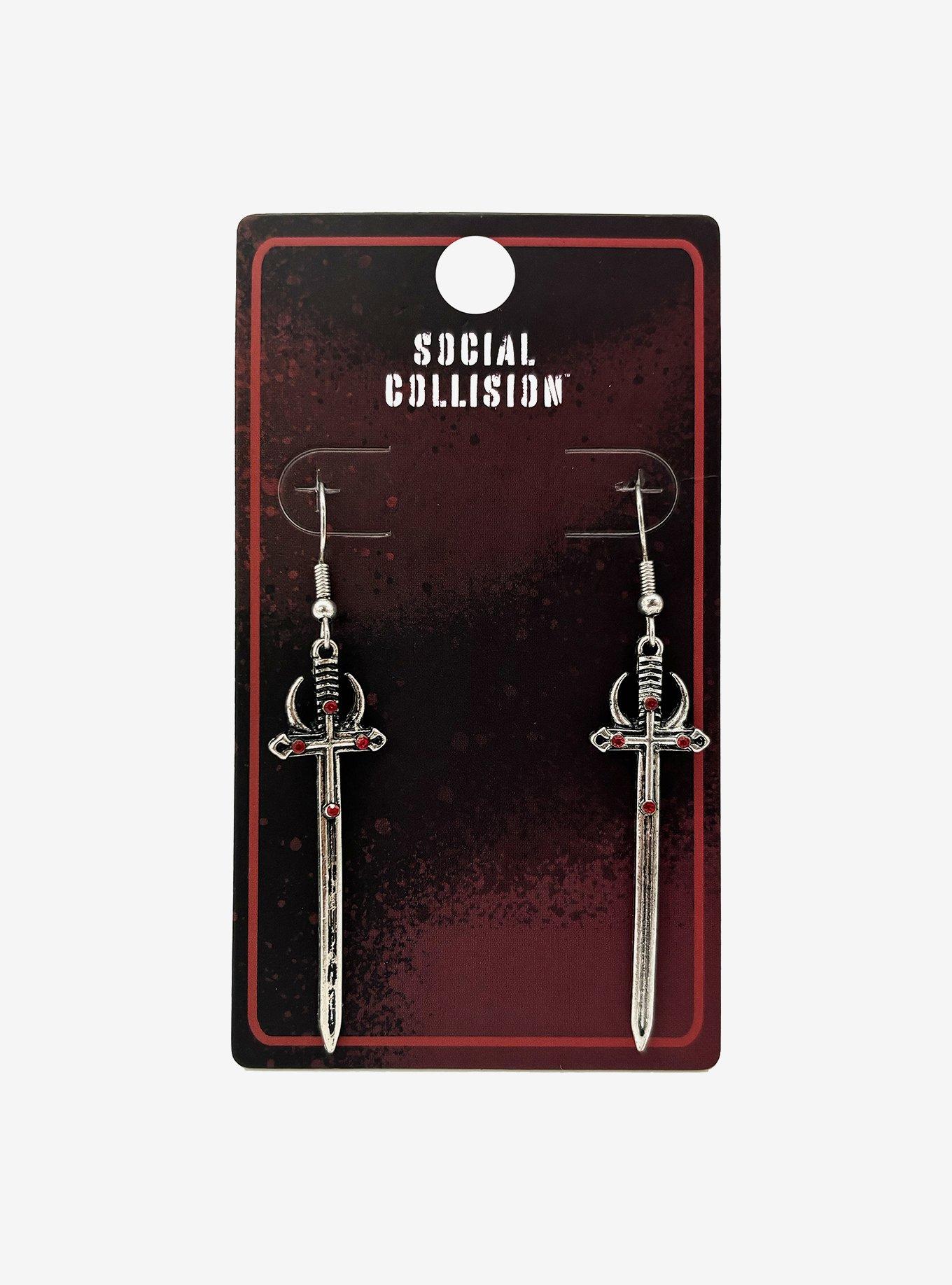 Social Collision Crescent Moon Dagger Earrings, , hi-res