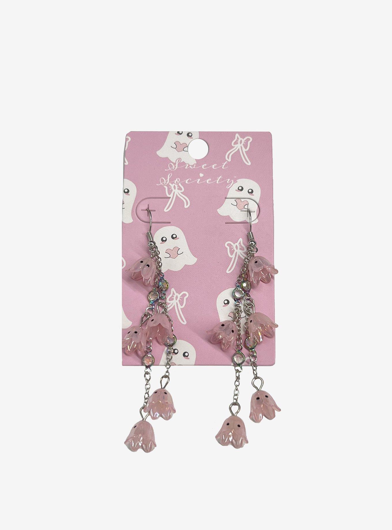 Sweet Society Ghost Flower Rhinestone Drop Earrings