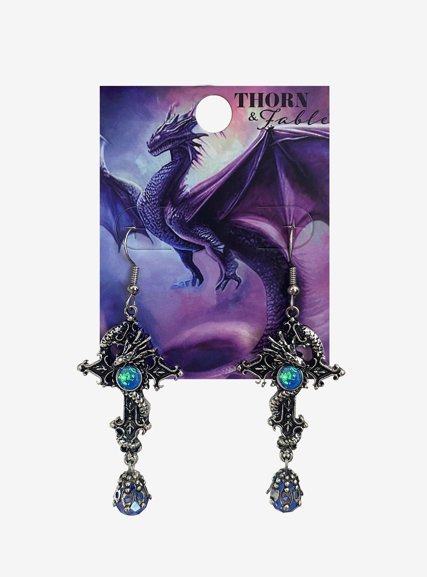 Thorn & Fable Dragon Cross Bead Earrings, , hi-res