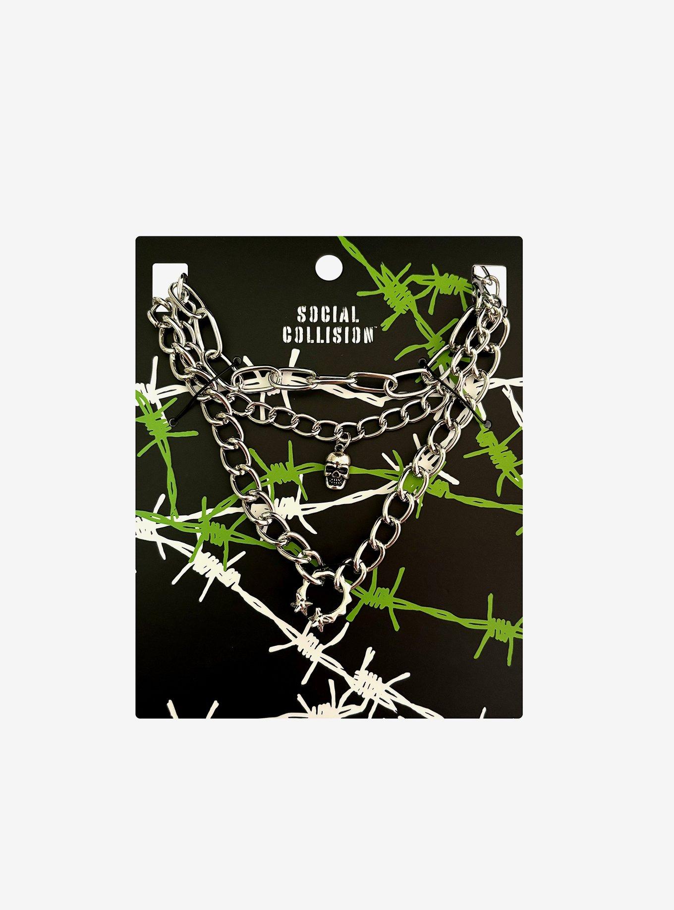 Social Collision Skull Chain Necklace Set, , hi-res