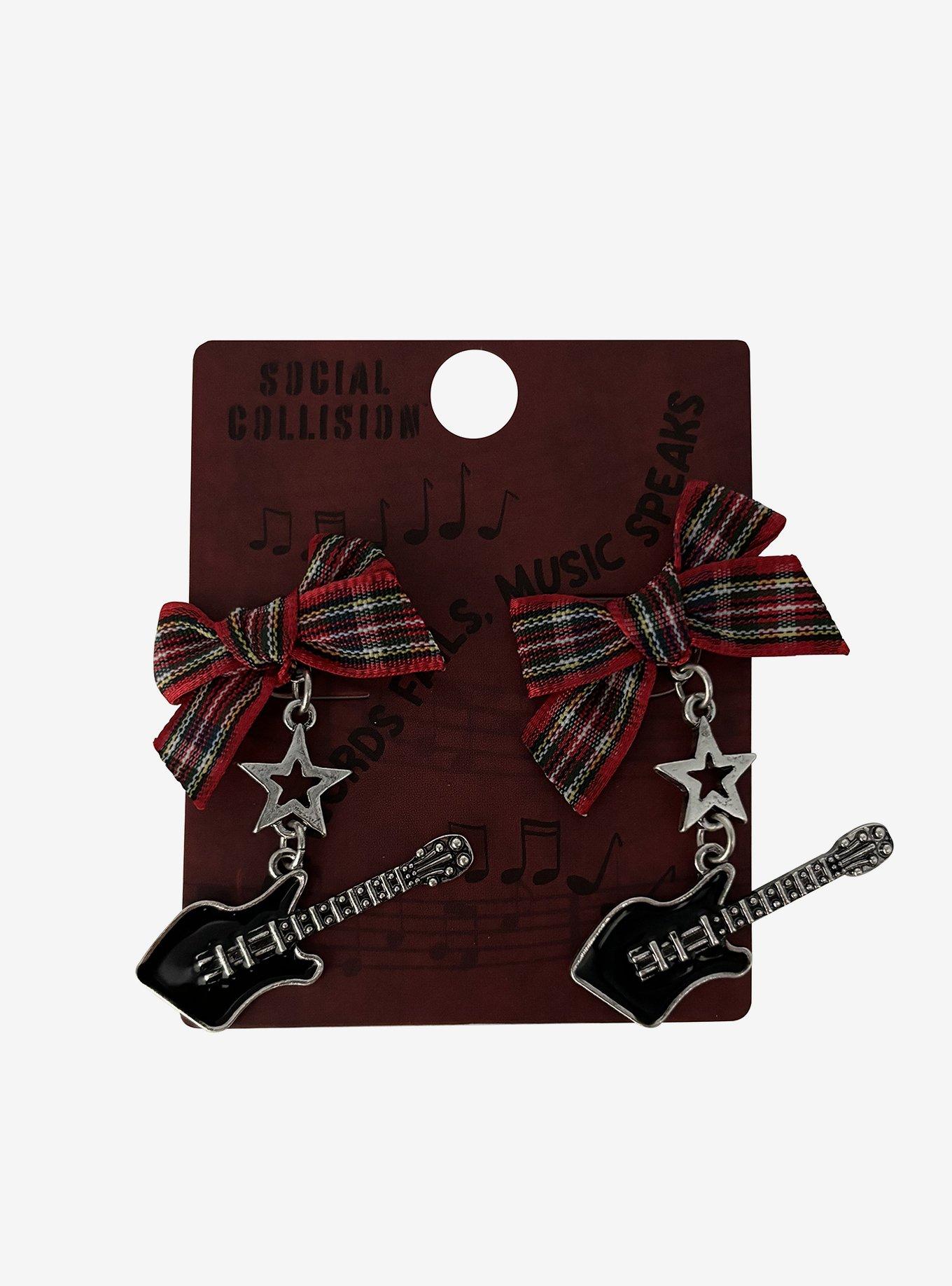 Social Collision Electric Guitar & Bow Drop Earrings, , hi-res