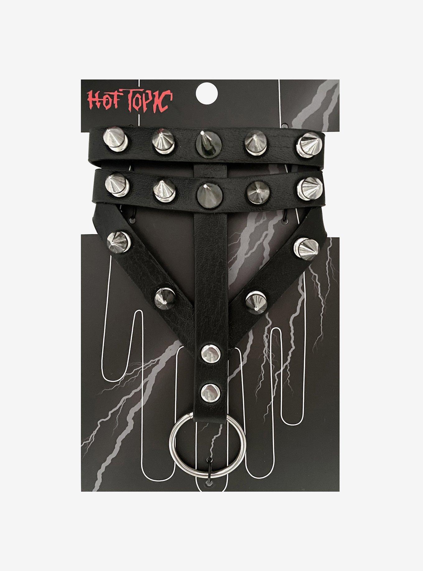 Spike Strappy Faux Leather Ring Bracelet, , hi-res