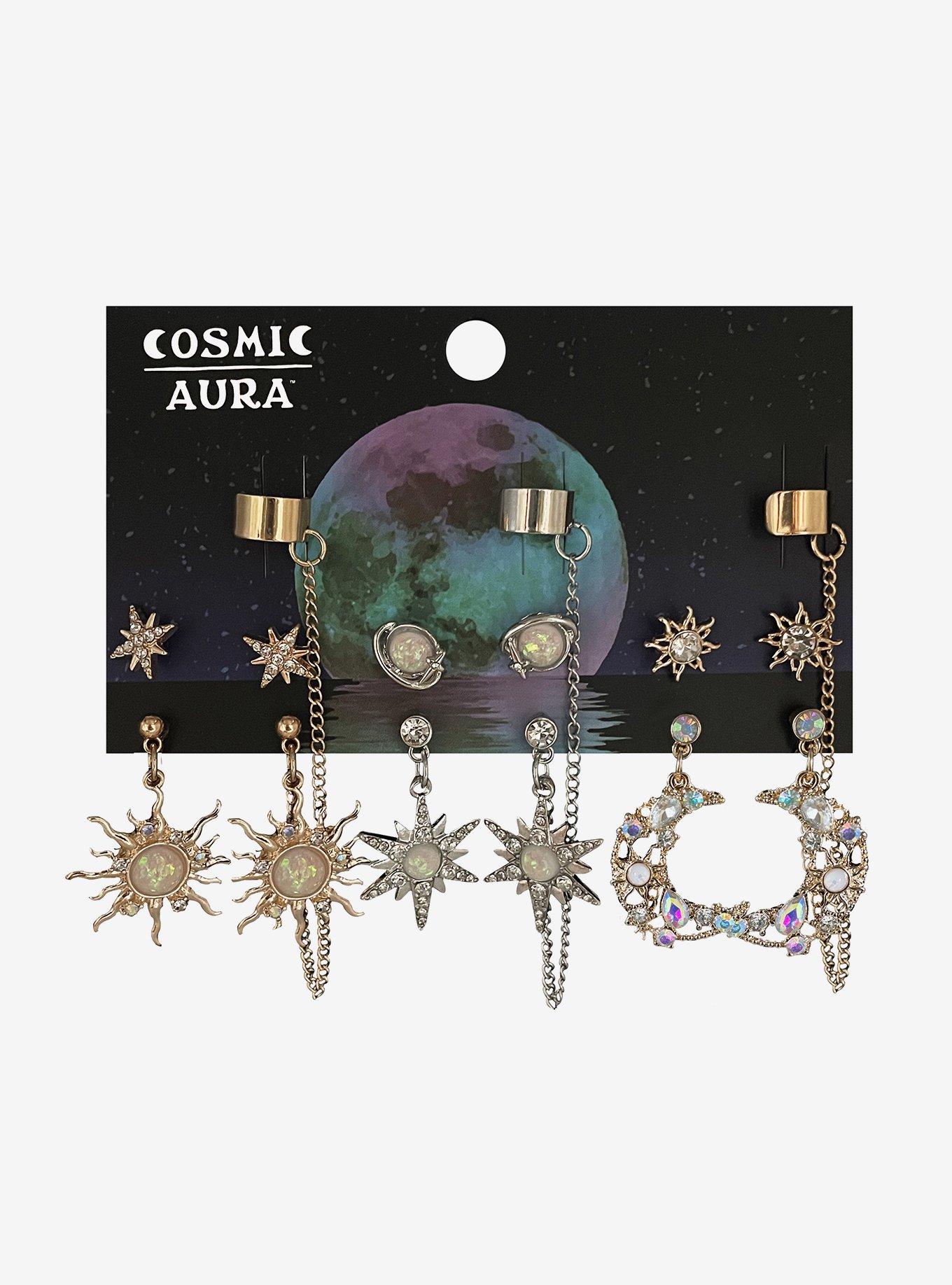 Cosmic Aura Celestial Bling Cuff Earring Set, , hi-res