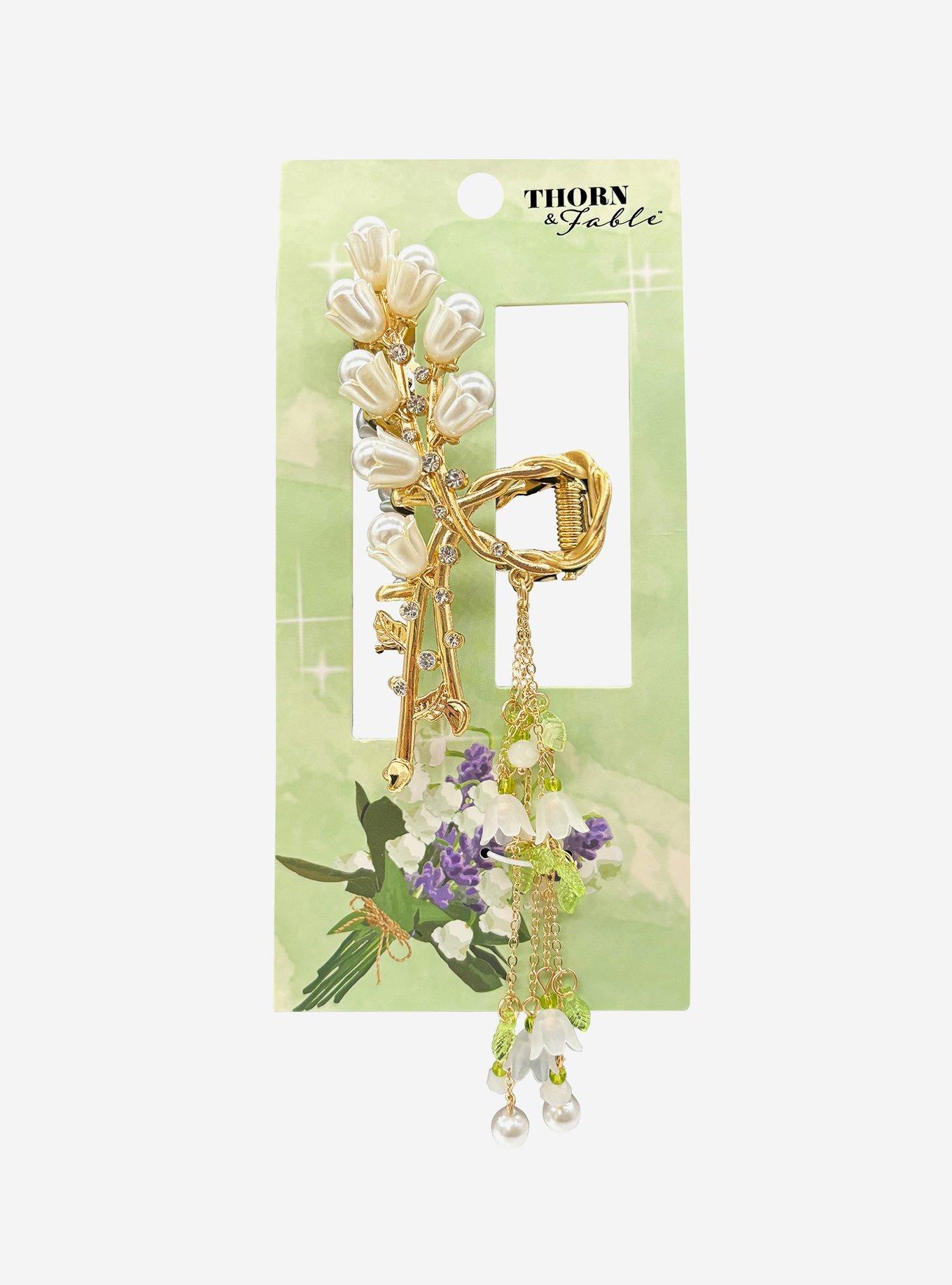 Thorn & Fable Lily Of The Valley Floral Bead Claw Hair Clip