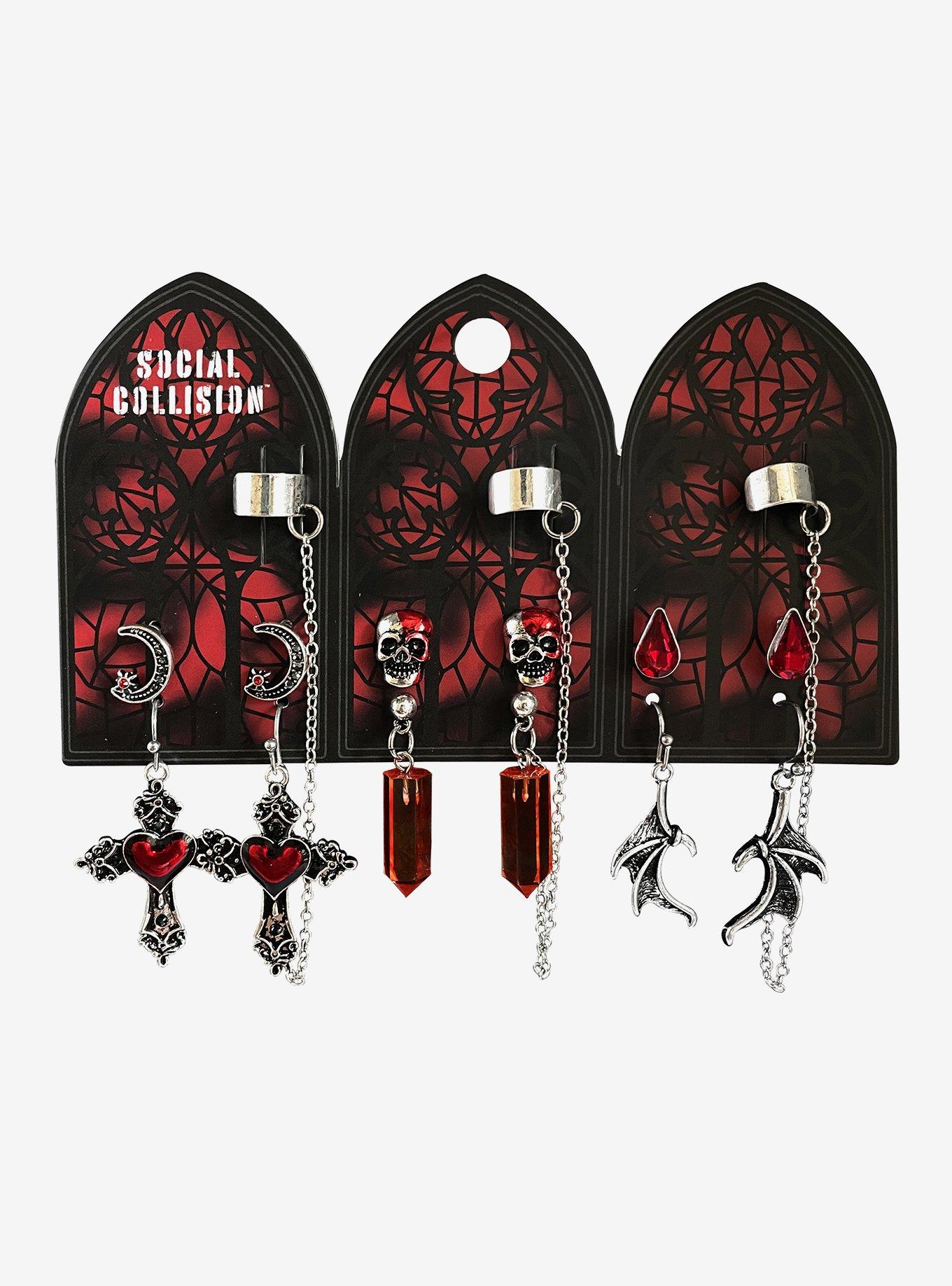 Social Collision Gothic Blood Drop Cuff Earring Set, , hi-res