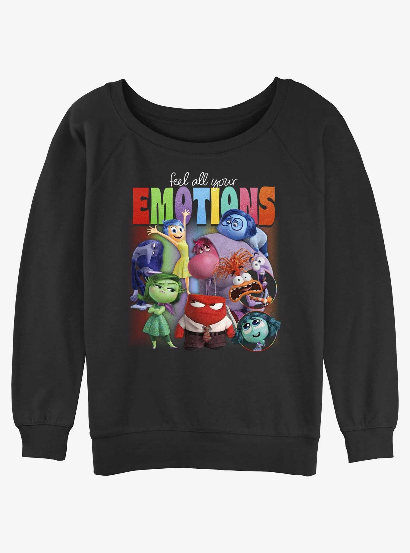 Disney Pixar Inside Out 2 Feel Your Emotions Womens Slouchy Sweatshirt, BLACK, hi-res