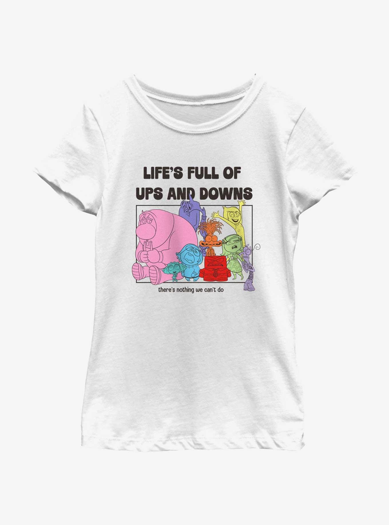 Disney Pixar Inside Out 2 Life's Full Of Ups And Downs Girls Youth T-Shirt, WHITE, hi-res