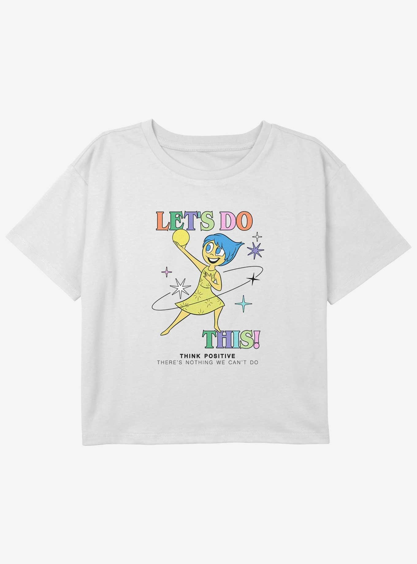 Disney Pixar Inside Out 2 Let's Do This Joy Girls Boxy Crop T-Shirt, WHITE, hi-res