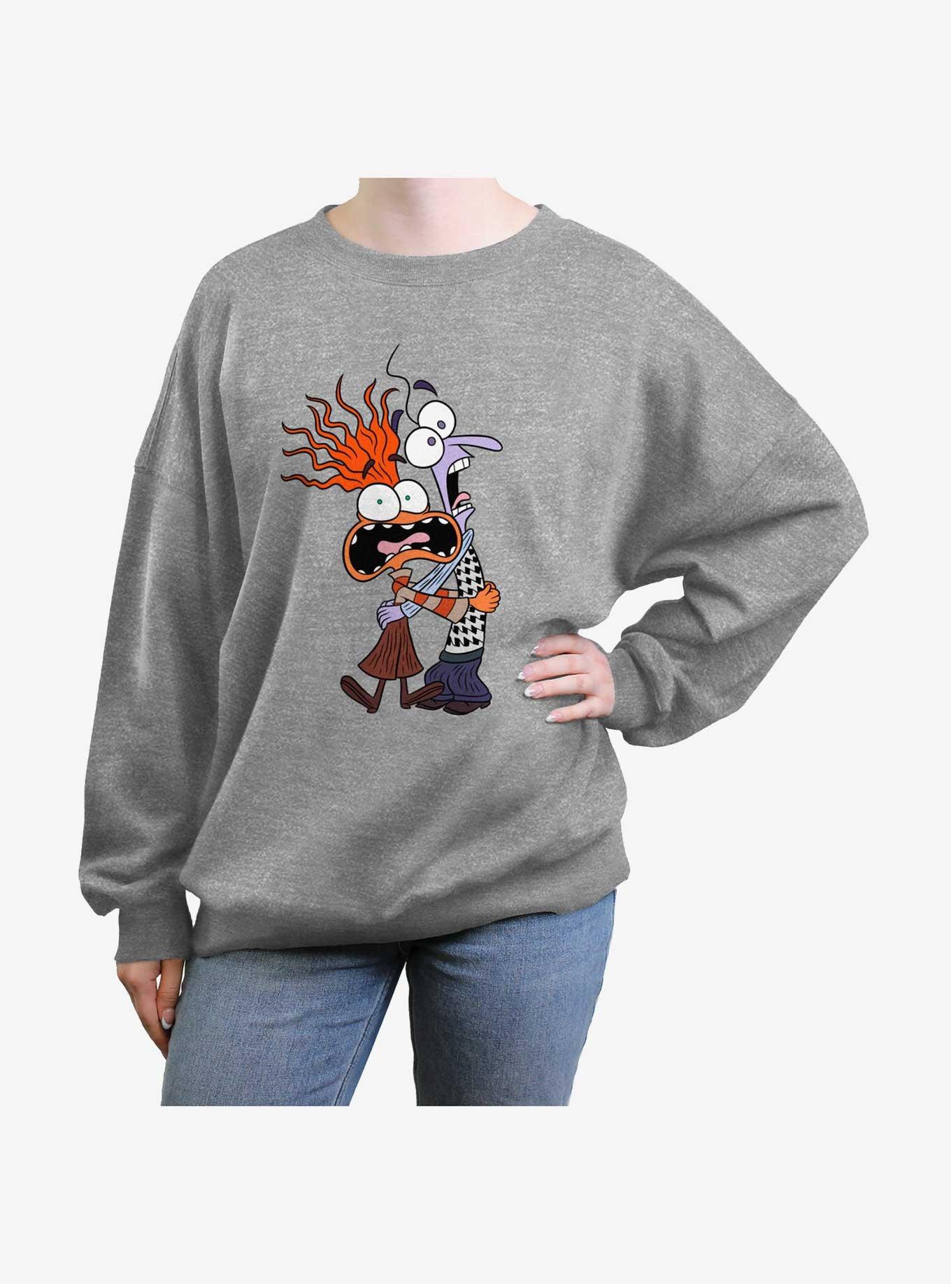 Disney Pixar Inside Out 2 Anxiety And Fear Womens Oversized Sweatshirt, HEATHER GR, hi-res