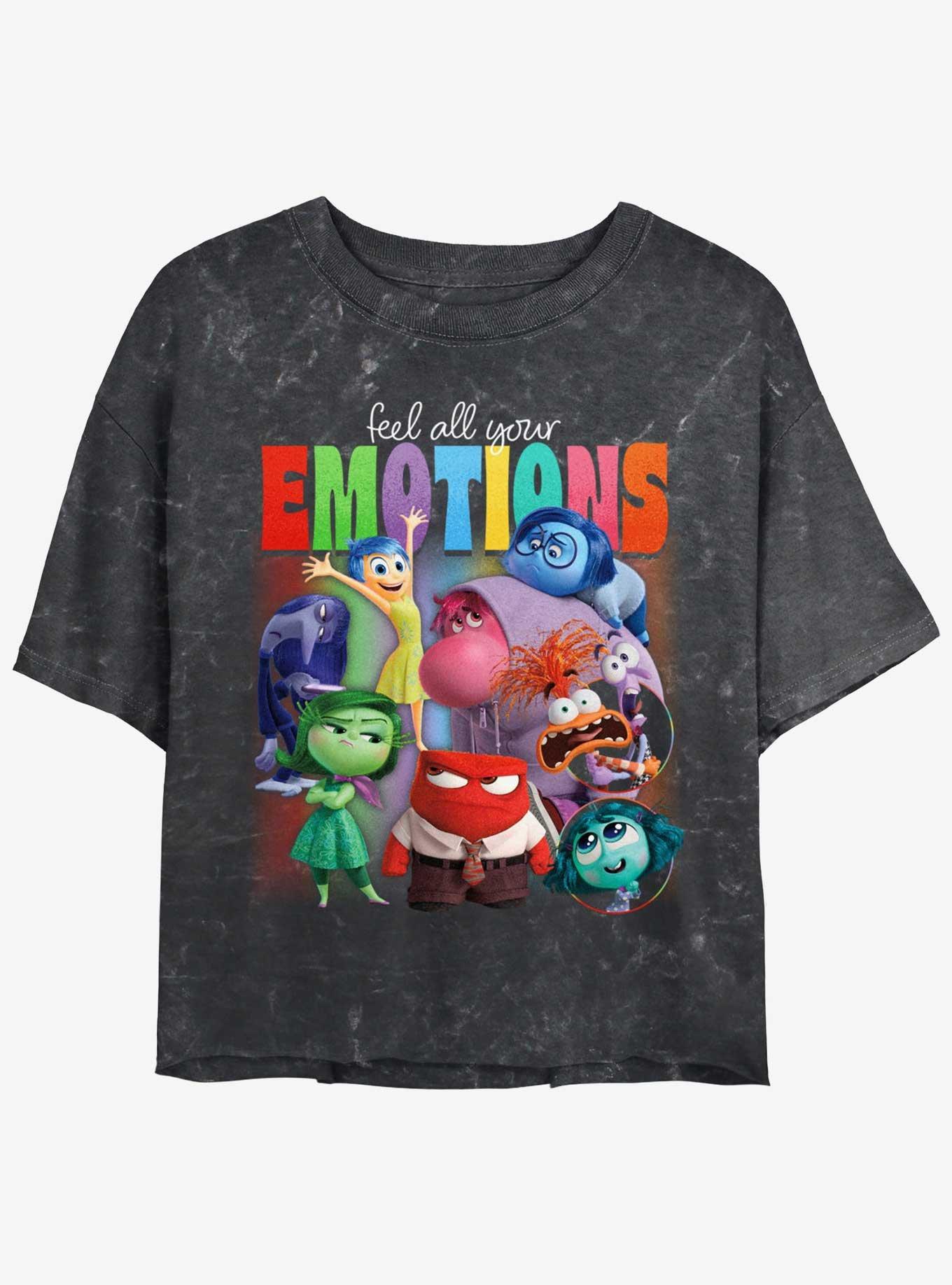 Disney Pixar Inside Out 2 Feel Your Emotions Womens Mineral Wash Crop T-Shirt, BLACK, hi-res